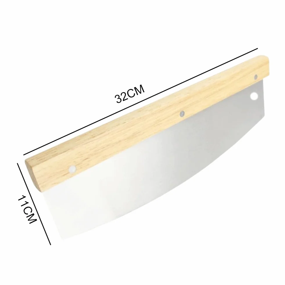 Tagliapizza,Tagliapizza in Acciaio Inox 32cm,Manico in legno massiccio,Coltello Mezzaluna per Tagliare Verdure, Erbe, Carne, Alimenti-Impugnatura Ergonomica,Taglio Preciso e Efficiente