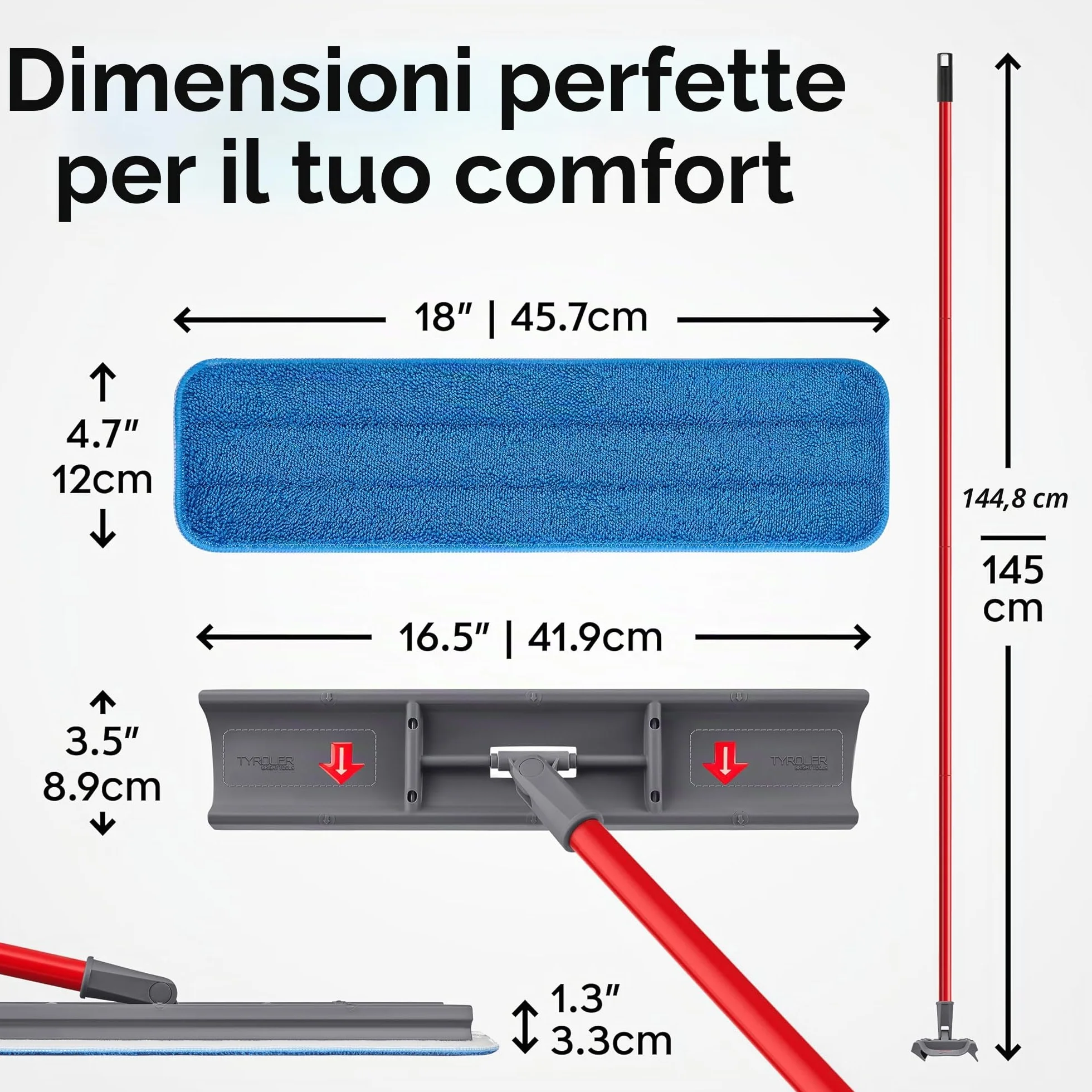 Tyroler Mocio Lavapavimenti Tira Acqua 2-w-1 140cm 42cm Silicone
