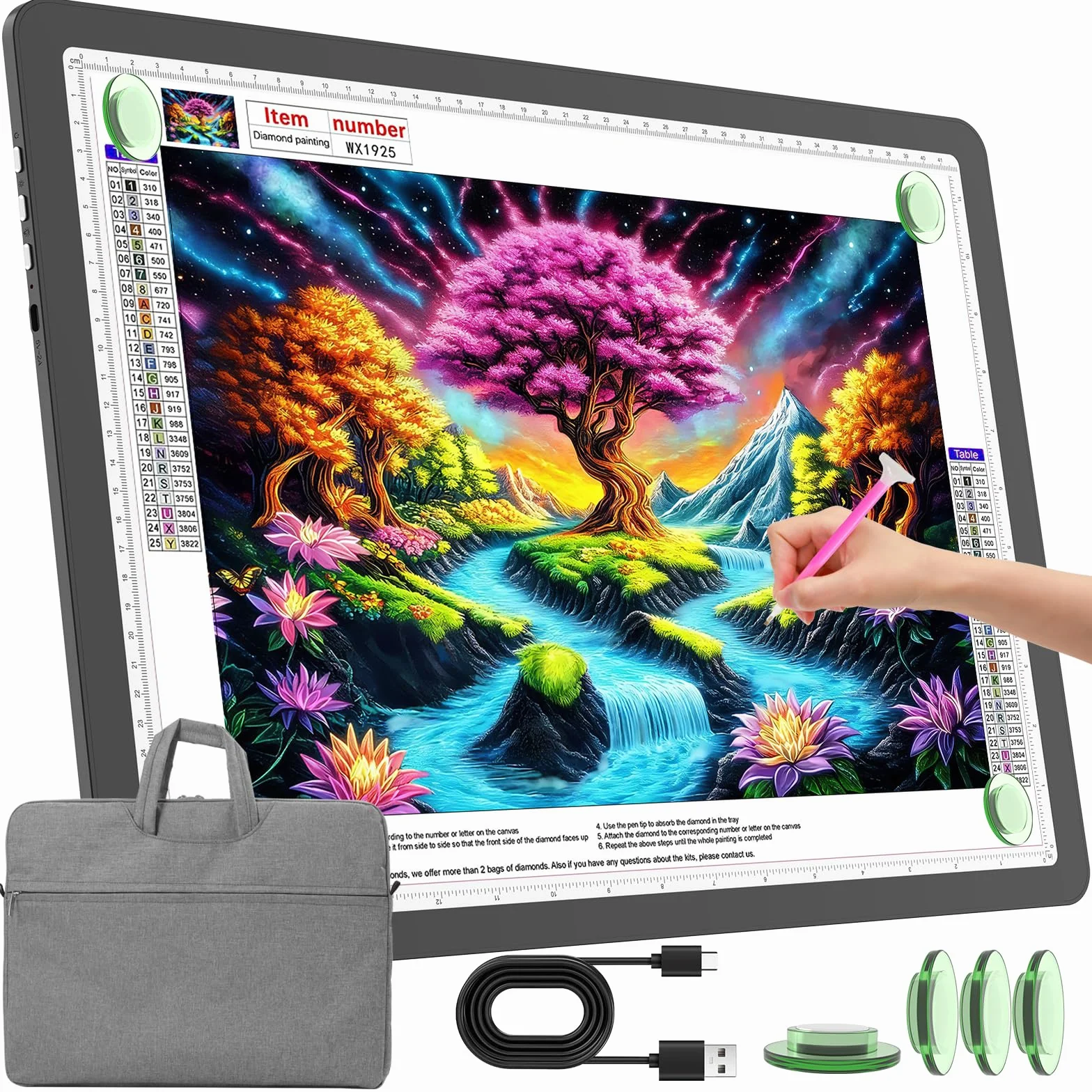 TOHETO Tavolo luminoso A3 ricaricabile ultra luminoso LED per pittura con diamanti e disegno, piastra senza fili nero