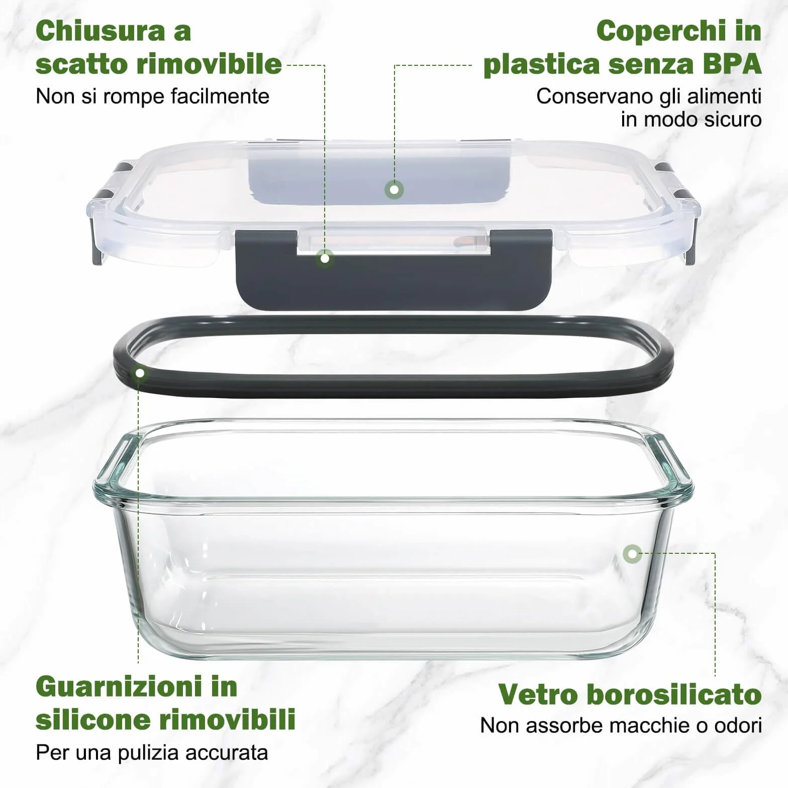 YASHE Set di 12 Contenitori Vetro per Alimenti con Coperchi Ermetici
