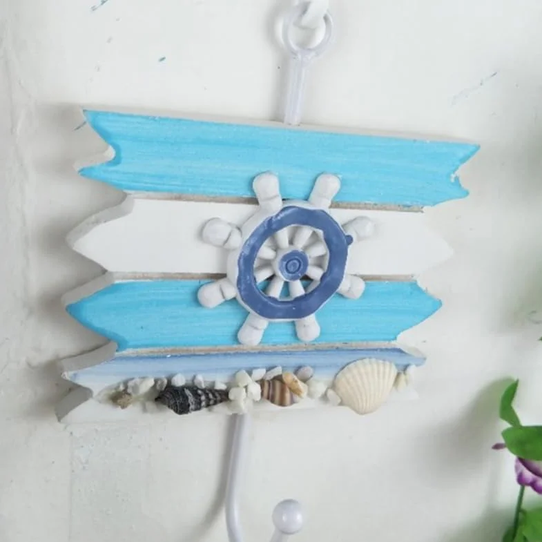 Gancio Da Parete Decorativo Design Veliero Timone 2 Pezzi