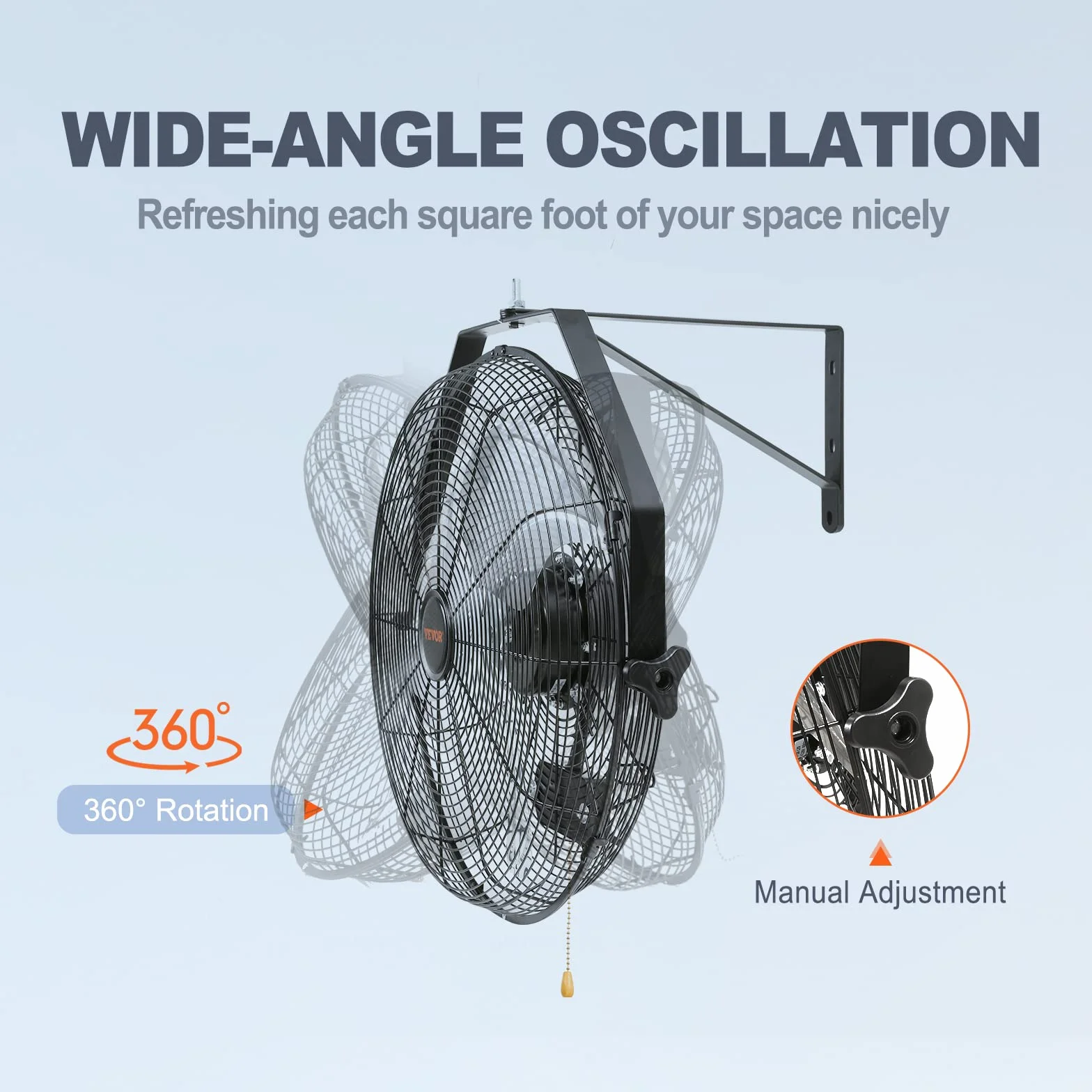 VEVOR Ventilatore da Parete Oscillante Diametro 44,6 cm, 3 Velocità, 4150 CFM, Ventilatore Residenziale Commerciale per Raffreddamento di Magazzini, Officine, Giardino, Nero