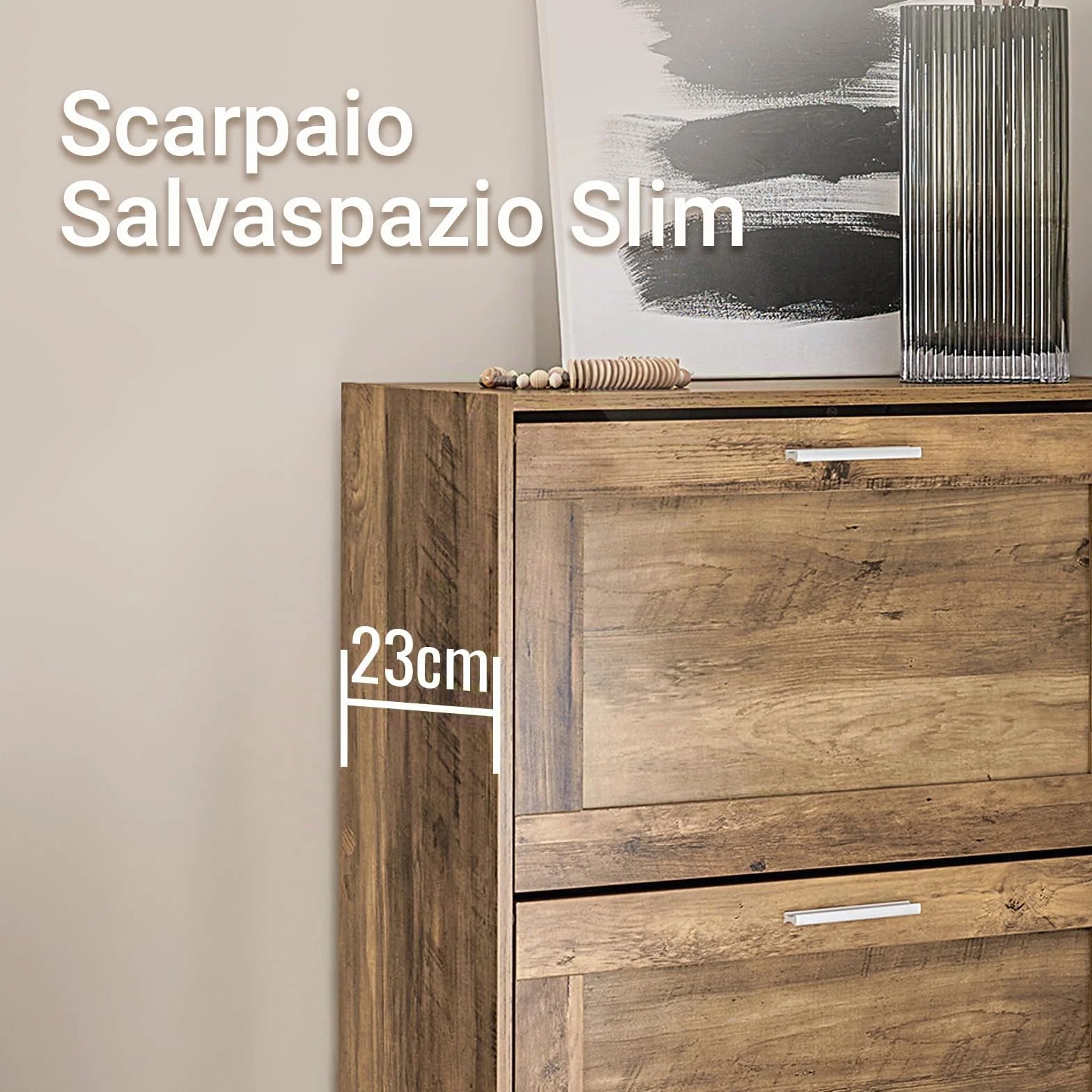 Scarpiera Salvaspazio Slim SoBuy 2 Ribalte 12 Paia 60x25x80cm Noce FSR137-F