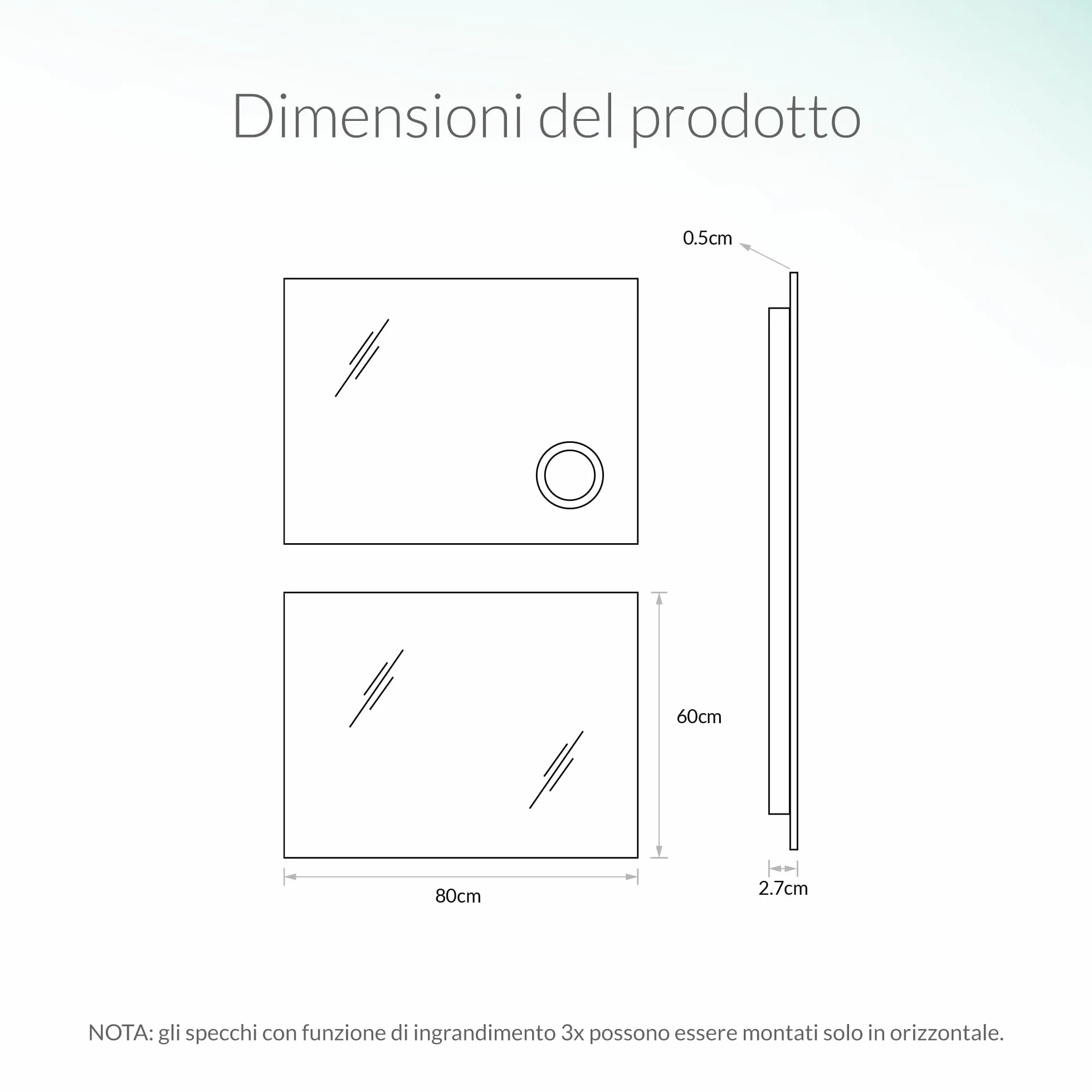 Specchio Bagno con Luce LED Antiappannamento 3 Temperature Colore 3000K-6500K Dimmerabile 10%-100% Lente Touch con Memoria HD Specchio bagno LED IP44 IP65 Impermeabile 80x60cm