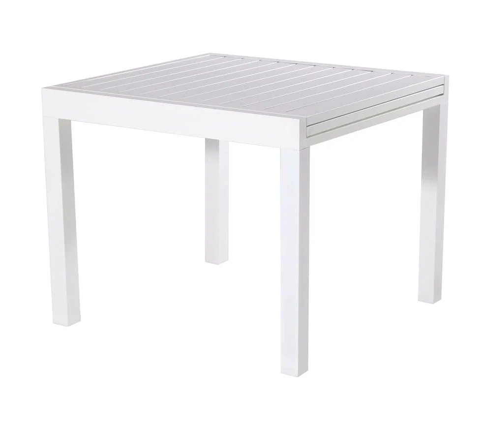 VERDELOOK | Tavolo Allungabile Sardegna Bianco 90/180x90 H74 cm, Tavolo Quadrato da Giardino in Alluminio Verniciato con Piano a Doghe, Apertura Scorrevole per Esterno