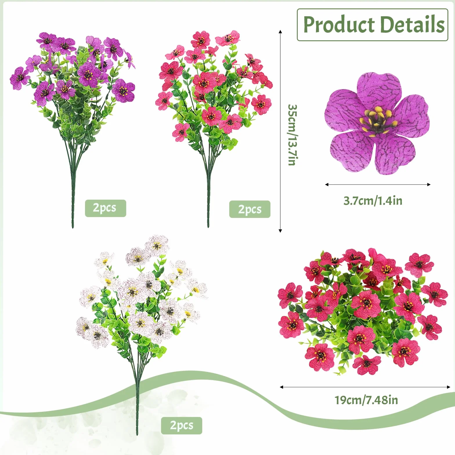 Fiori Finti da Esterno UV-Resistenti, 6 Fasci 3 Colori Piante da Vaso Artificiali per Balcone