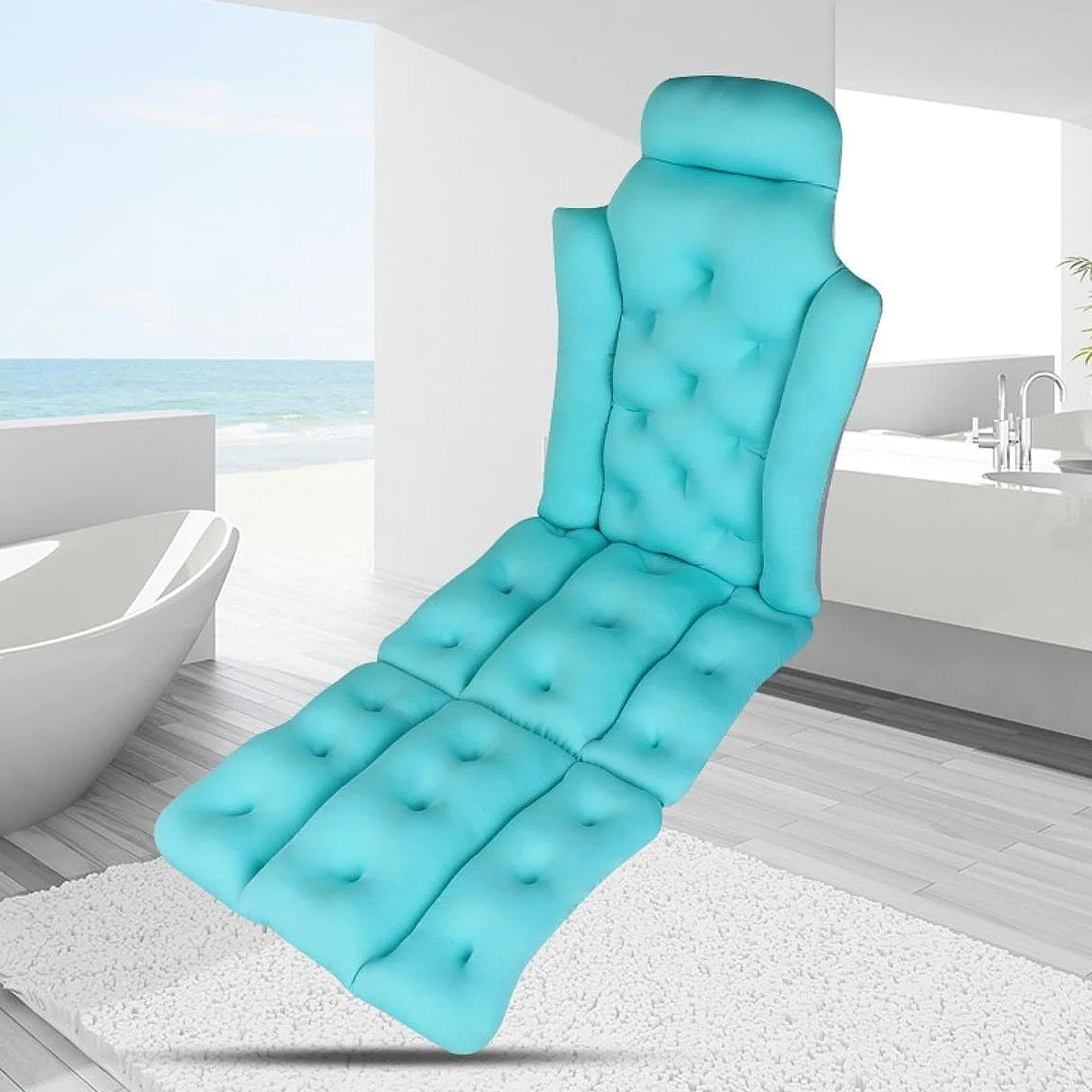 Fenteer Cuscino Vasca da Bagno Cuscino Corpo Intero Poggiatesta Vasca Materassino Vasca Ergonomico Materiale Traspirante E Antiscivolo Adatto Adulti Relax Ben, Blu