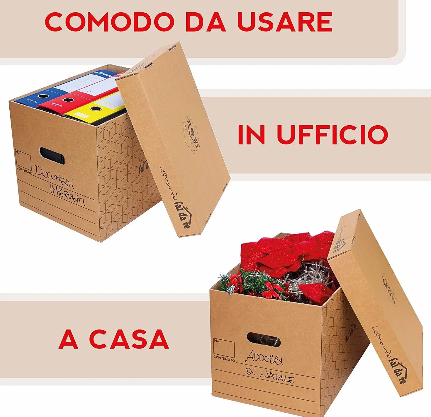 LEONARDO Scatole cartone trasloco con coperchio 40x30x30 cm richiudibile con maniglie