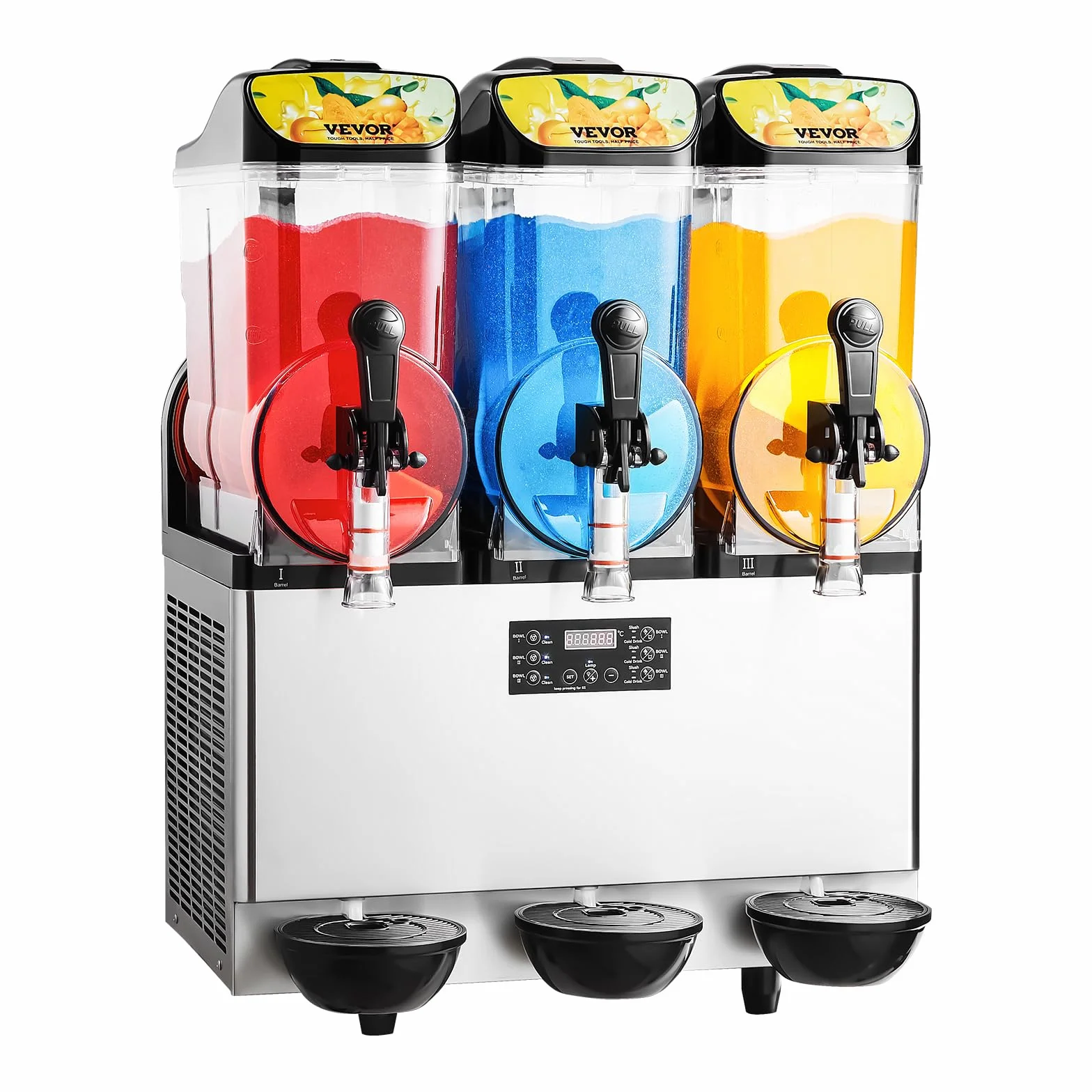 VEVOR Macchina per Bevande Ghiacciate Commerciale, Macchina per Granita Slushy a Triplo Serbatoio 15L x 3 Acciaio Inox