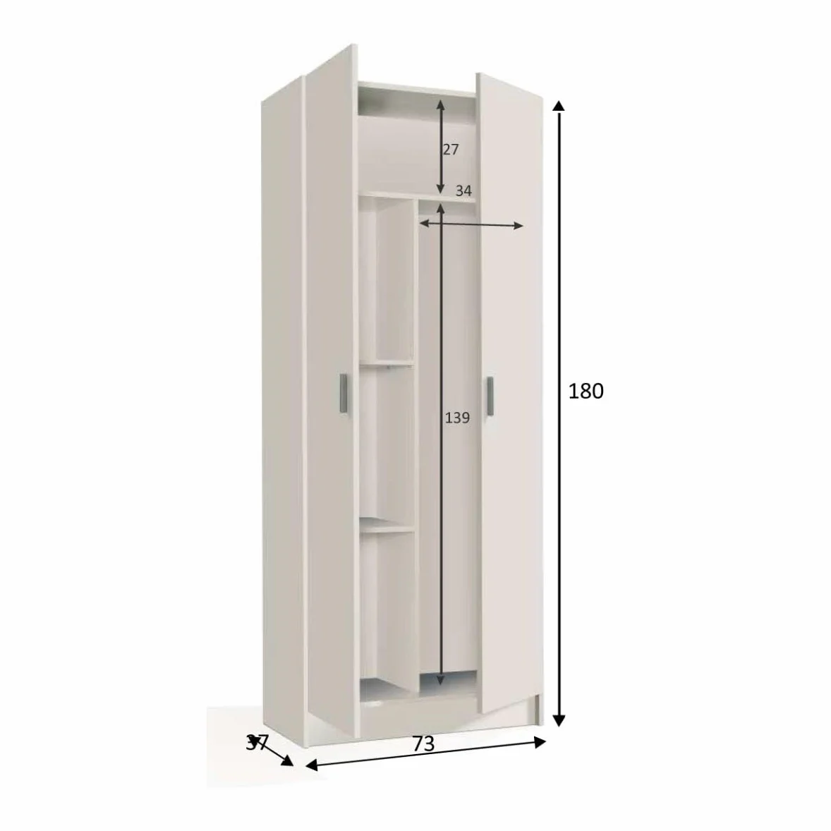 Trentiner Armadio portascope con 2 ante e 2 ripiani regolabili in altezza e estraibili salvaspazio H: 108 cm L: 55 cm rovere | Creta