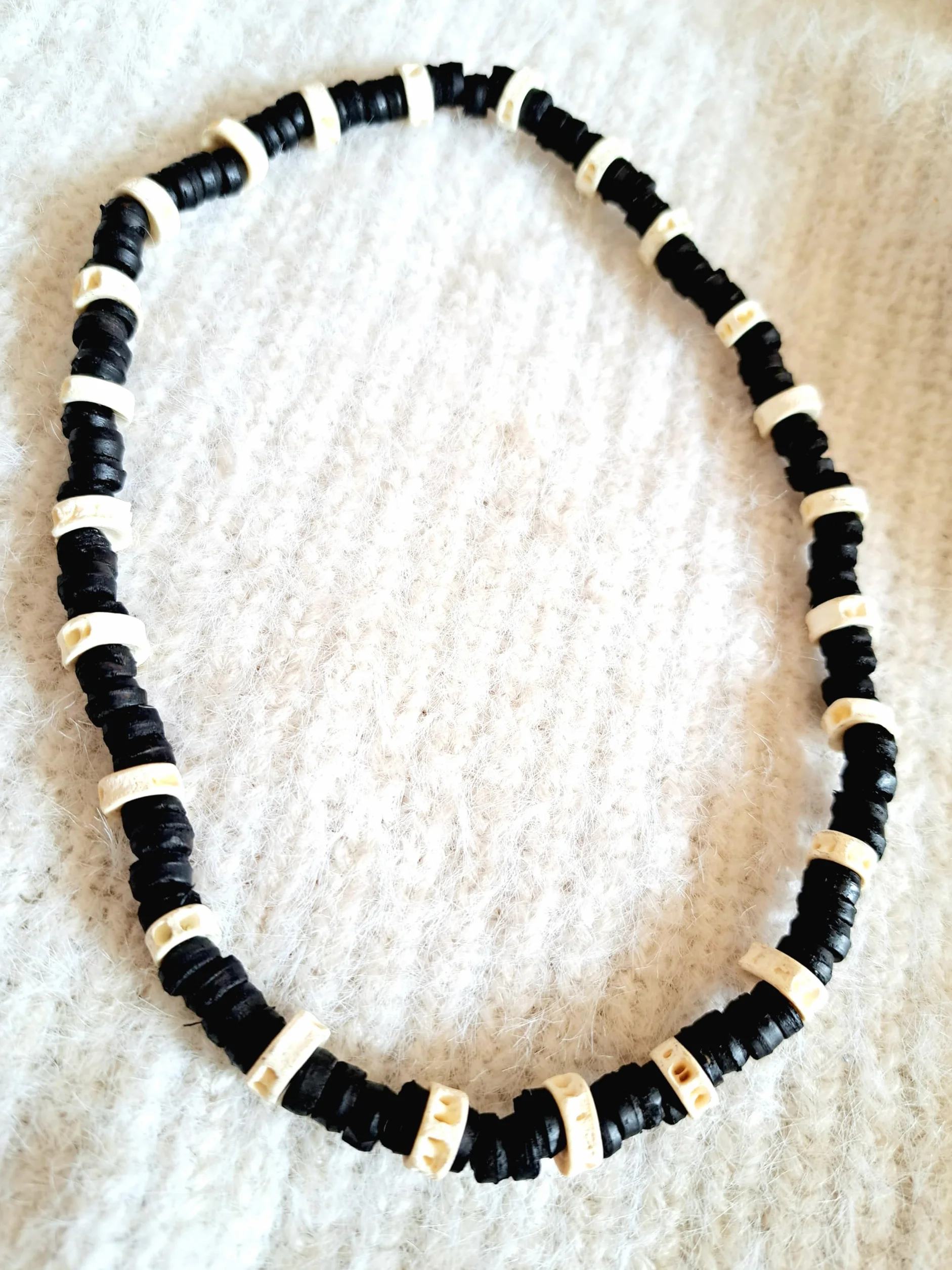 Funight Collana Surf Surfista Coco Etnico Legno Perle di Coco Girocollo Tribale Ciondolo Uomo Donna Bambino Nero Bianco, Legno, Perla