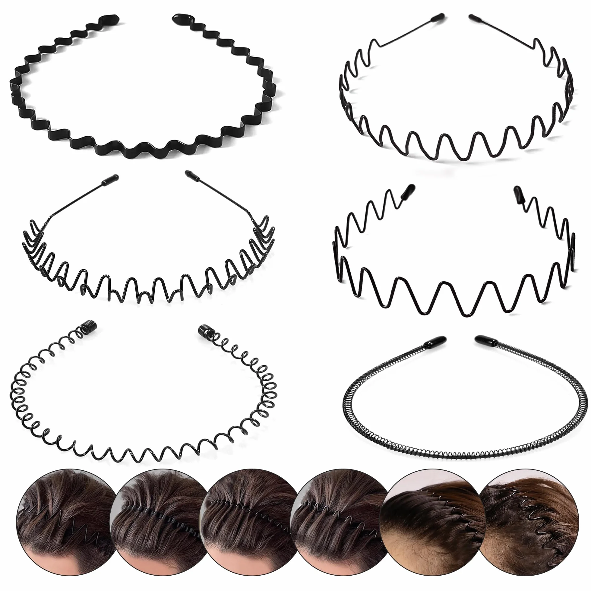 Elalove 6 Pezzi Cerchietti Capelli Metallo Onda Antiscivolo Sport Yoga