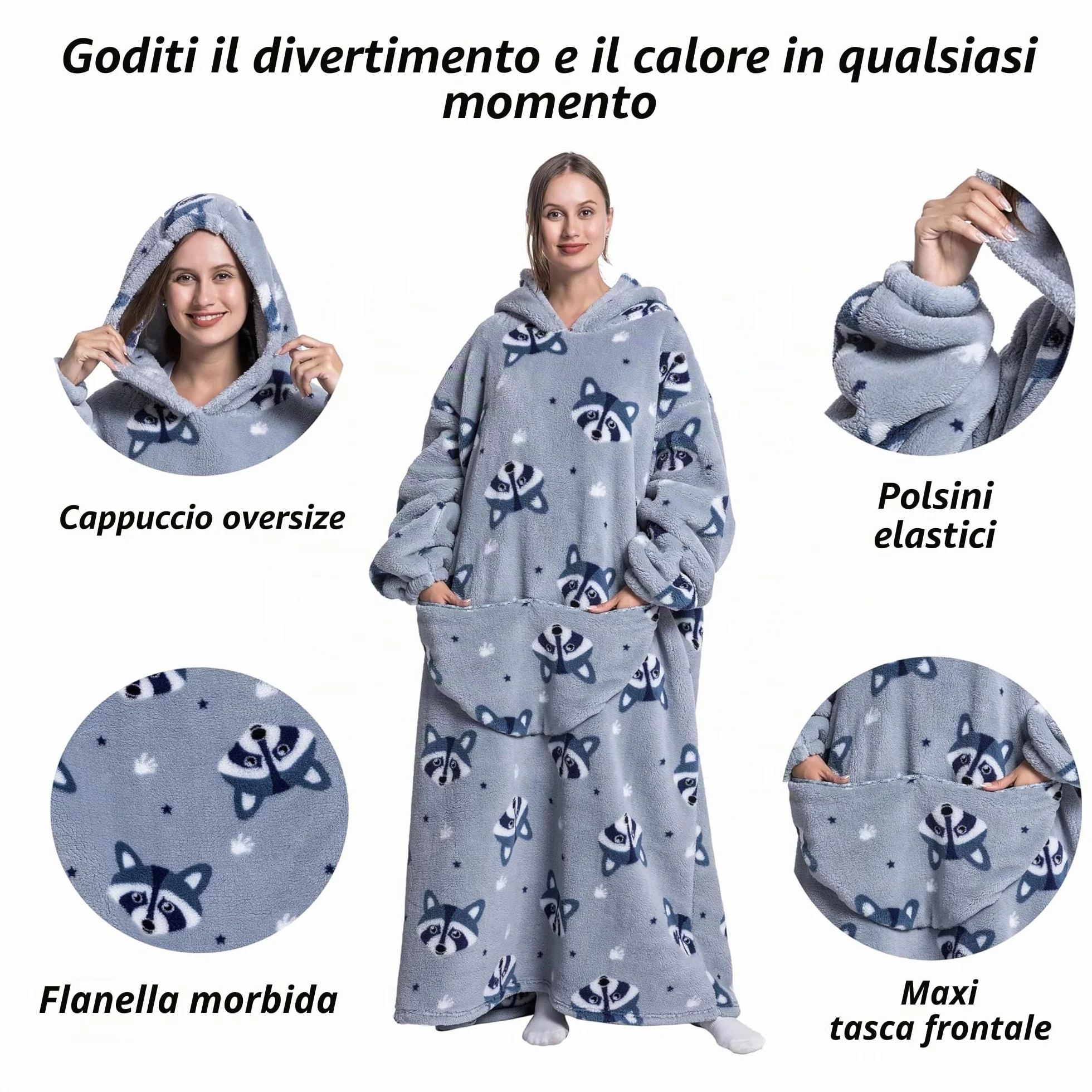 Coperta portatile con cappuccio, per donne e adulti, coperta con maniche, morbida e calda da indossare come regalo per fidanzata, mamma o mamma koala (Fox)