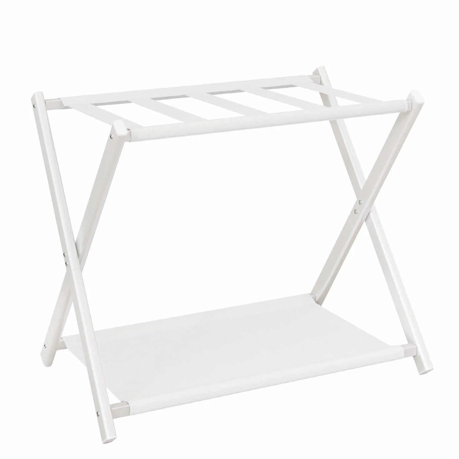 IBUYKE Luggage Rack Foldable Suitcase Stand with Storage Shelf White