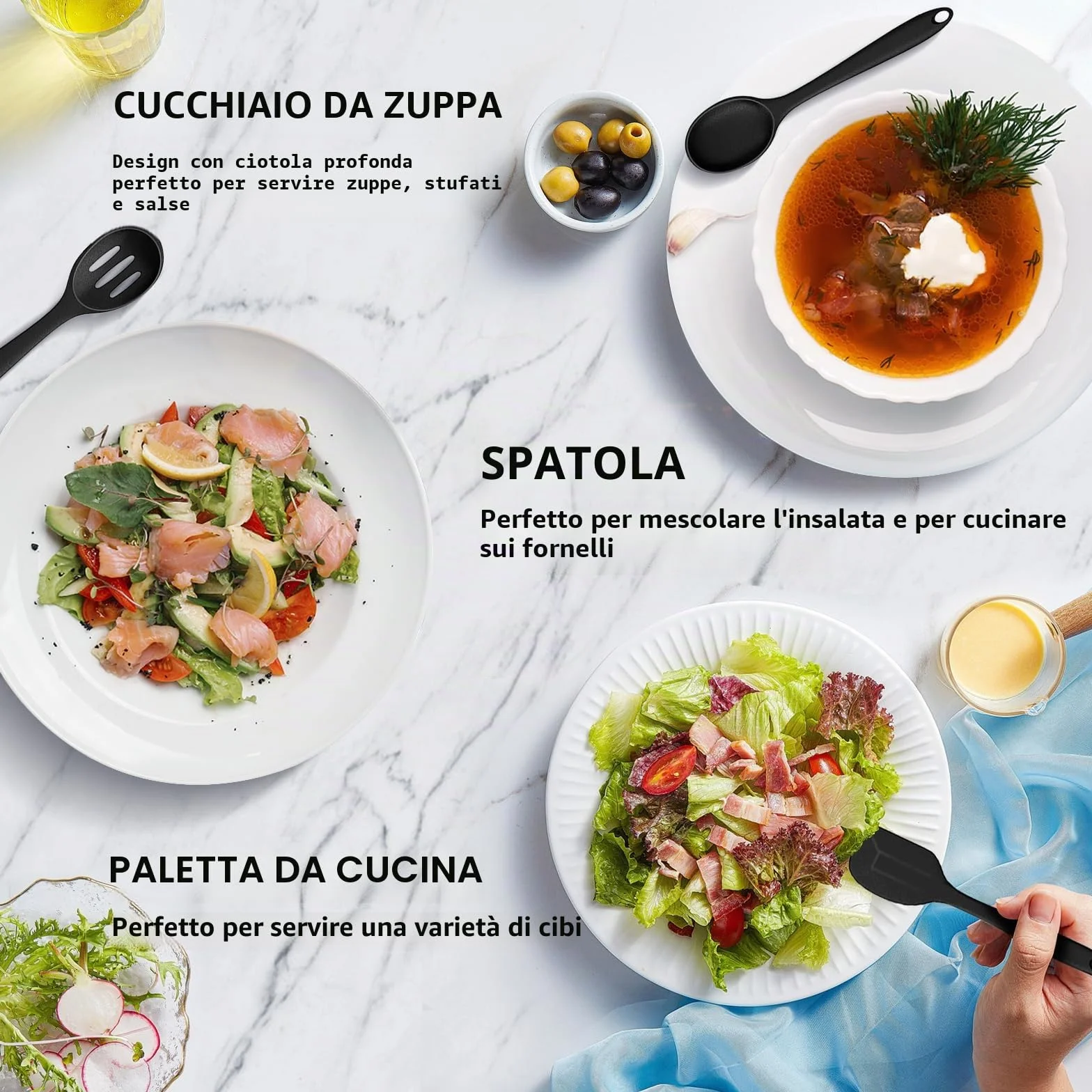 Set 13 Pezzi Utensili Cucina Silicone Antiaderenti Resistente al Calore Lavabile In Lavastoviglie