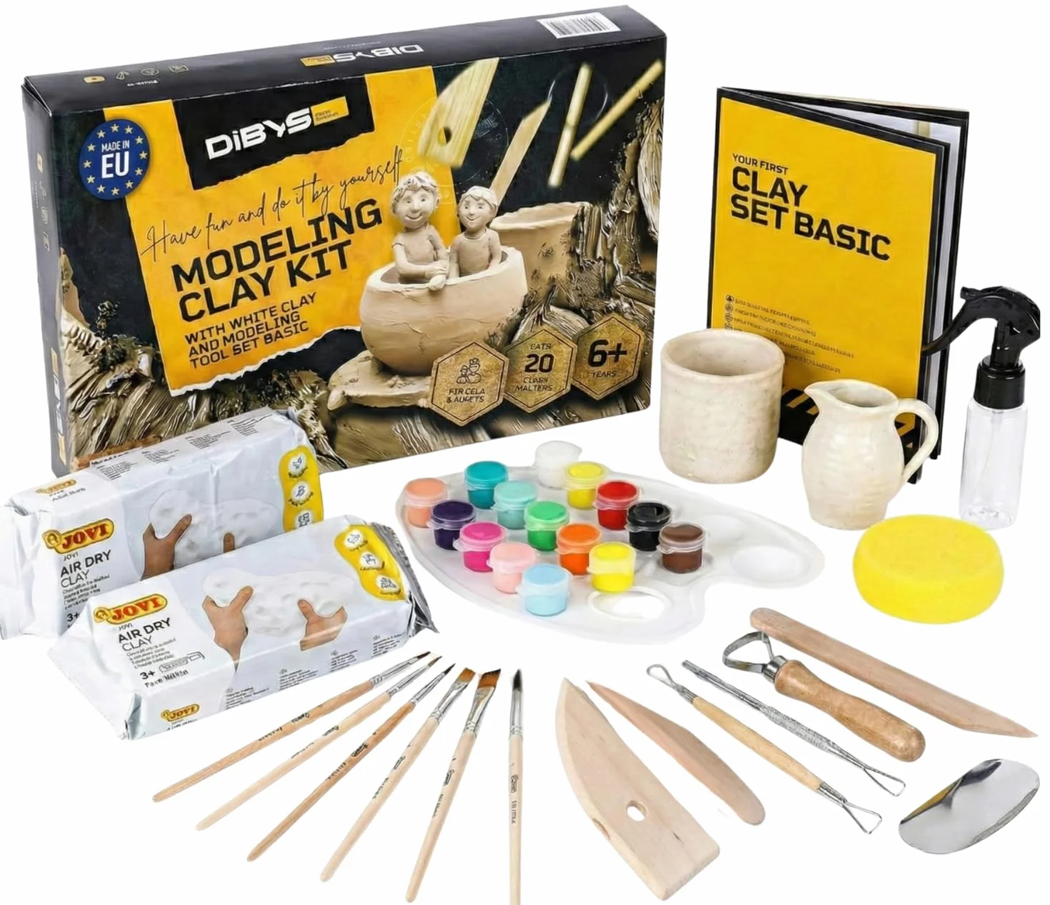 Set di Ceramica per la Casa DIBYS | Kit Completo con Argilla Autoindurente Bianca, Strumenti di Modellazione, Colori e Pennelli
