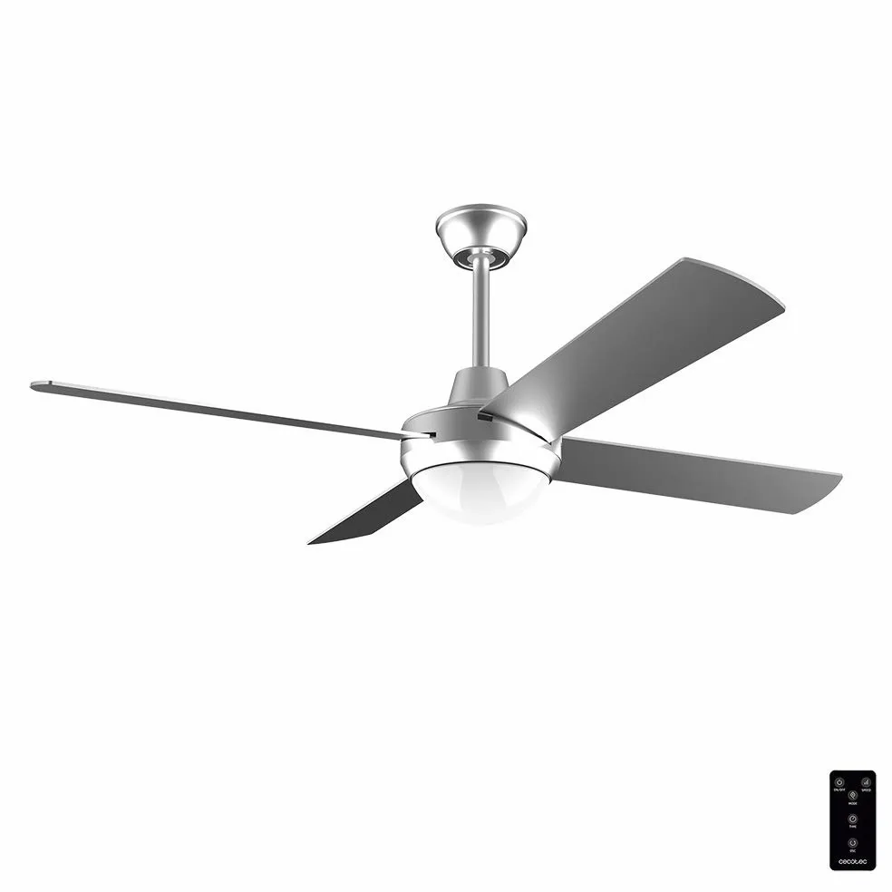 Cecotec Ventilatore da Soffitto con Telecomando, Timer e Luce LED EnergySilence Aero 570. 60 W, 132 cm di Diametro, 4 Pale, 3 Velocità, Funzione inverno, Design in Acciaio
