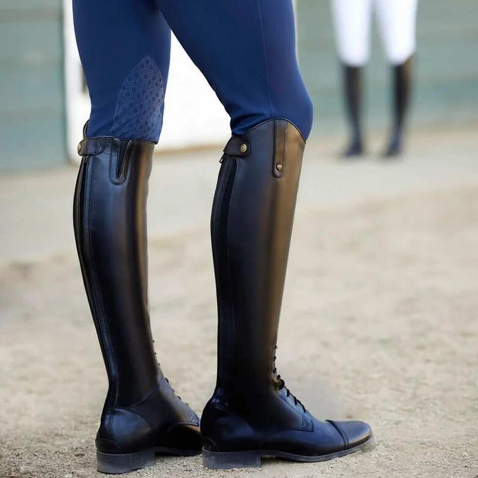 Stivali da Equitazione Donna in Pelle PU Retrò con Cerniera Posteriore Grandi Dimensioni Nero 3