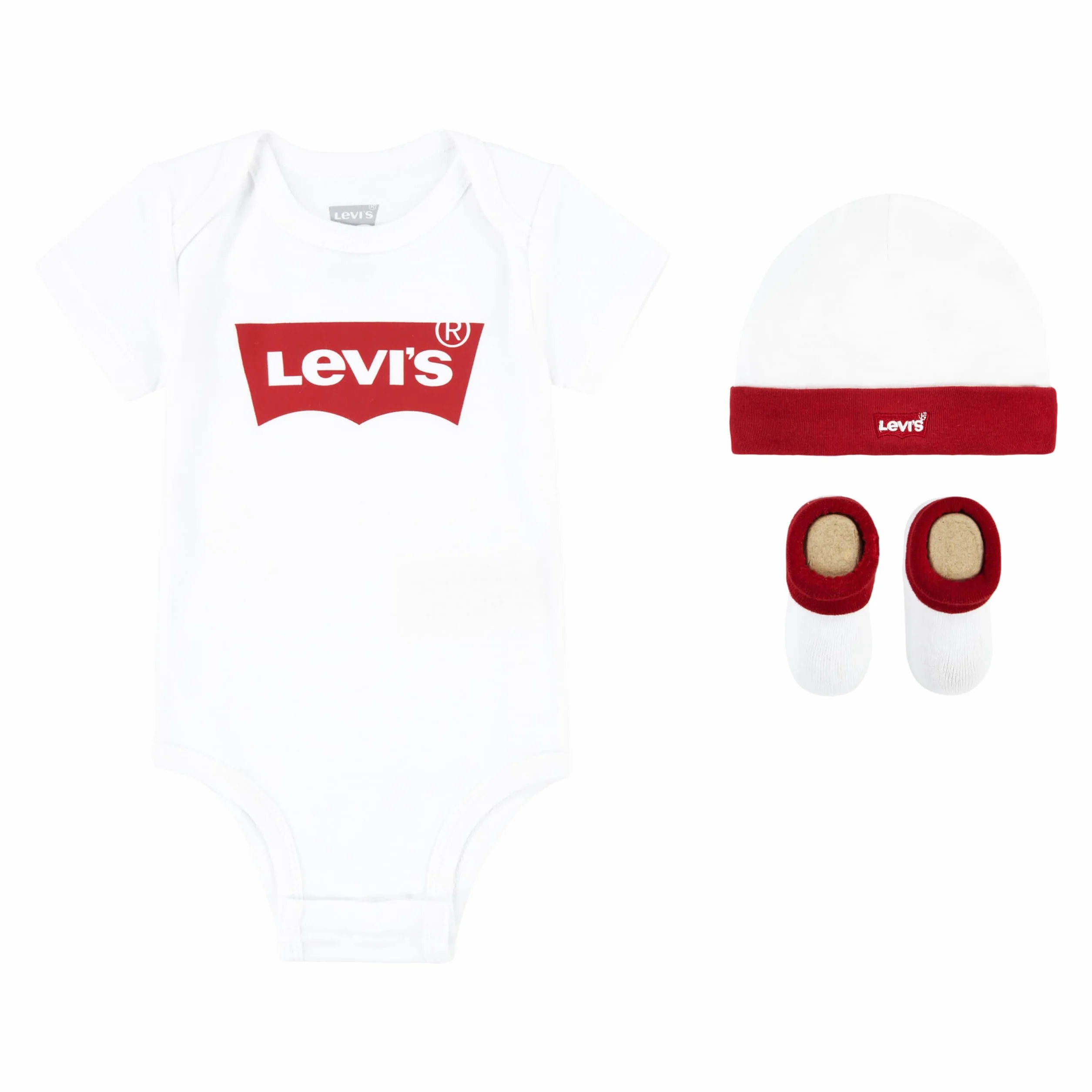 Levi's Classic Batwing Infant Hat Bodysuit Bootie Set 3pc Unisex 0-24