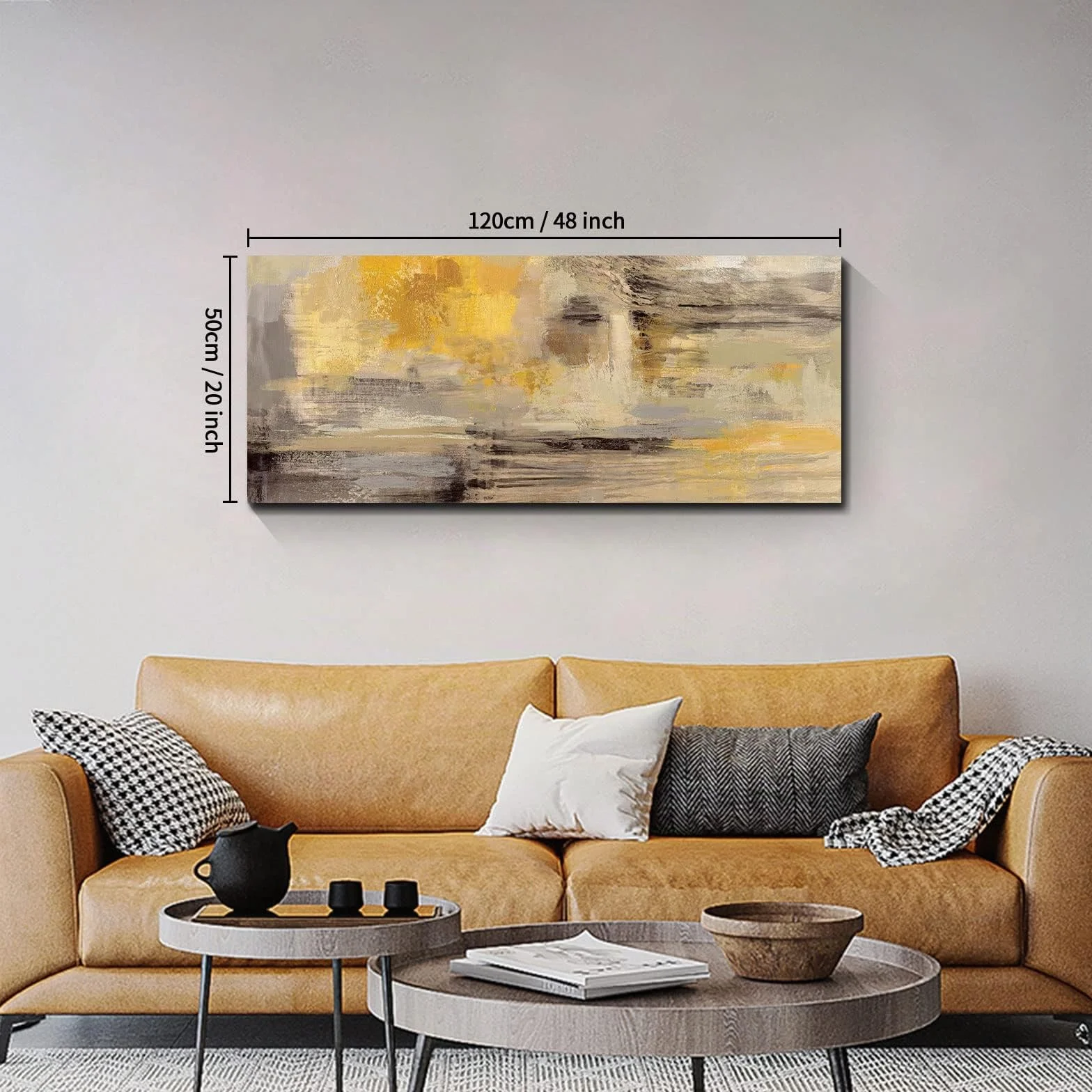 FajerminArt Grande Stampa su Tela Con Cornice Astratto grigio giallo senape Quadri Moderni Immagine pittura su tela soggiorno camera da letto ristorante Decorazione Murale 120x50cm