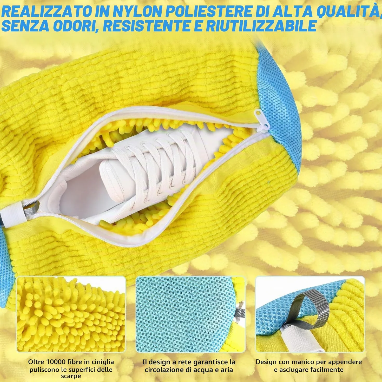 Sacchetto Scarpe Lavatrice 2 Pezzi, Sacchetti Riutilizzabili con Cerniera Invisibile, Microfibra Sacca per Lavare Scarpe In Lavatrice Pulizia Completa a 360° per Sneakers e Scarpe Sportive