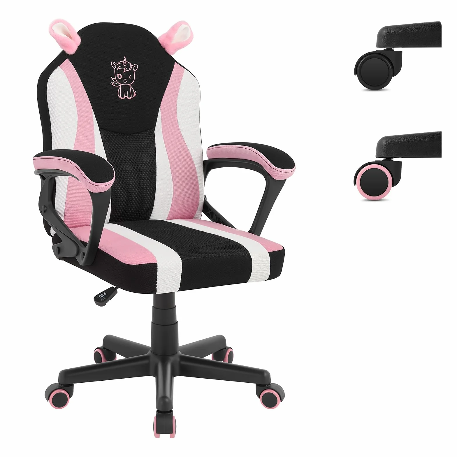 WOLTU Sedia da gioco per bambini, sedia da scrivania ergonomica per bambini con schienale e braccioli, con ruote alternative ponderate, superficie in tessuto a rete, motivo Unicorno