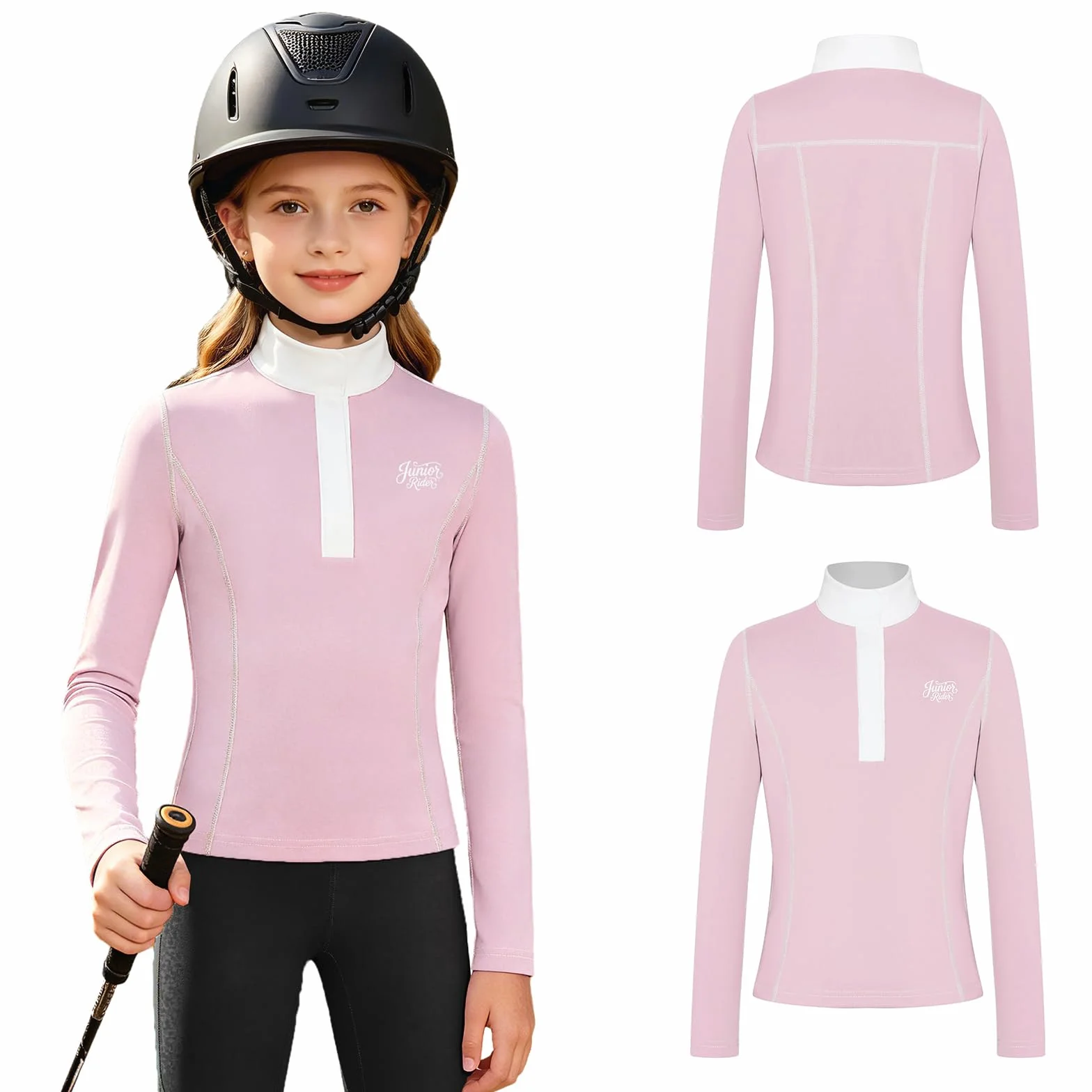 Bambini Tshirt Bambina Top Camicie Equitazione Maglietta Nera Maniche Lunghe Giacca Yoga