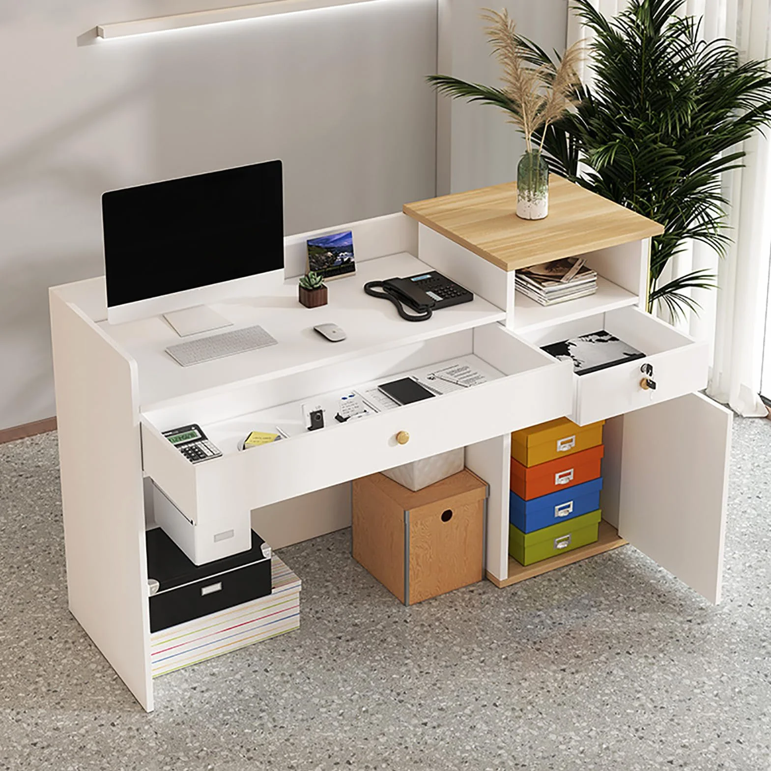 Banco per negozi commerciali, banco in legno per banconi e negozi, mobiletto modulare per la reception e la cassa, scrivania moderna B 100 cm