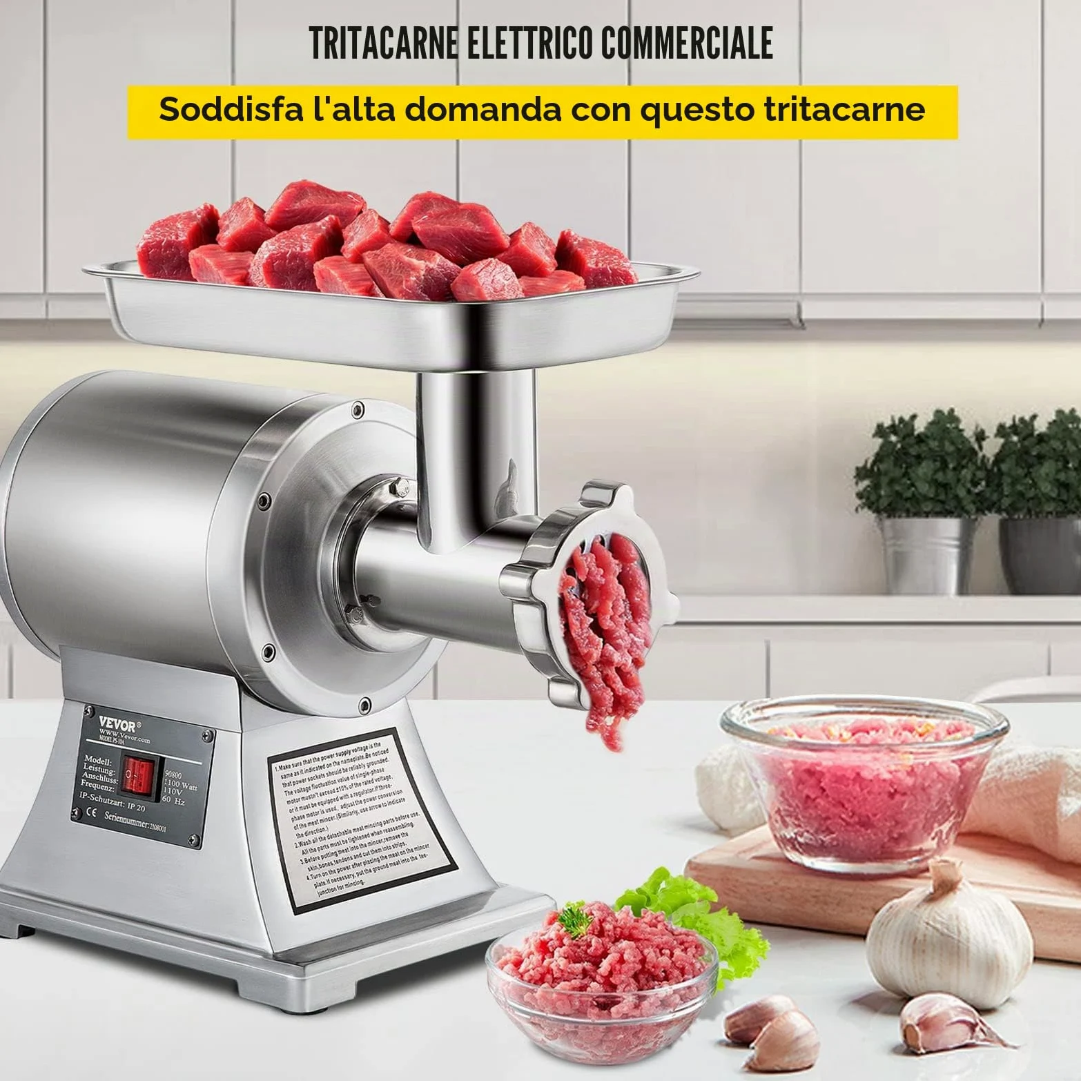 SucceBuy 220V Tritacarne Elettrico Inox Tritacarne Professionale Perfetto Per Prosciutto Salsiccia Specializzata Cucina (90800)
