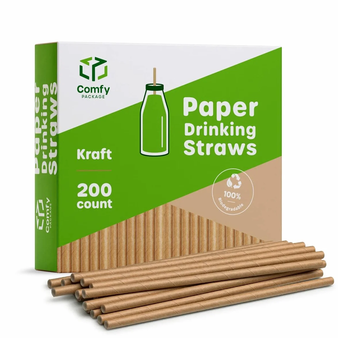 Comfy Package [200 pezzi] Cannucce in carta Kraft 100% biodegradabili e senza inchiostro