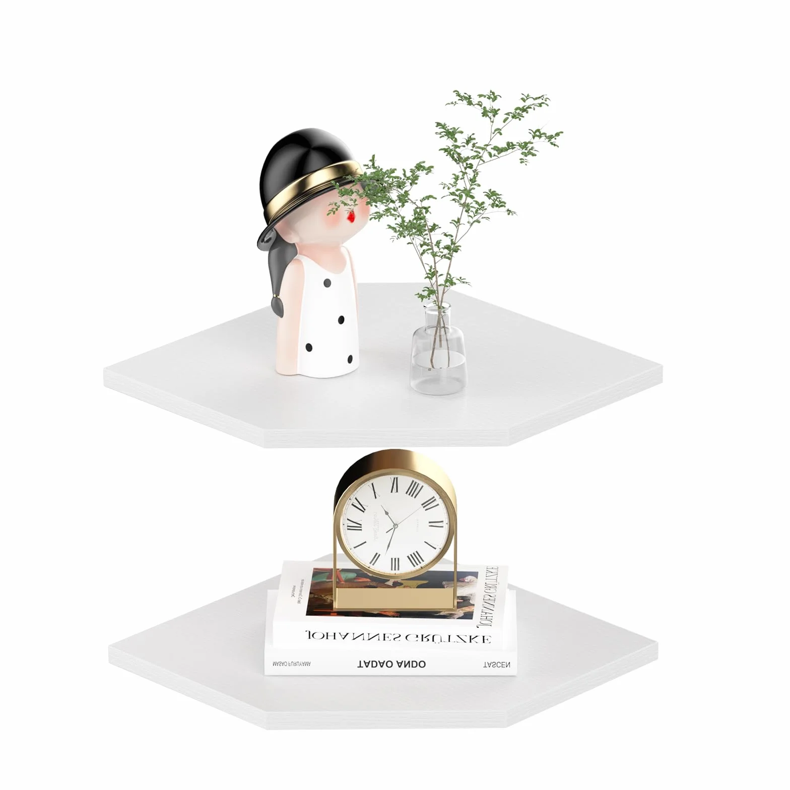 Set di 2 Mensole Angolari da 30 cm, Profondità 33,7 cm, Bianco