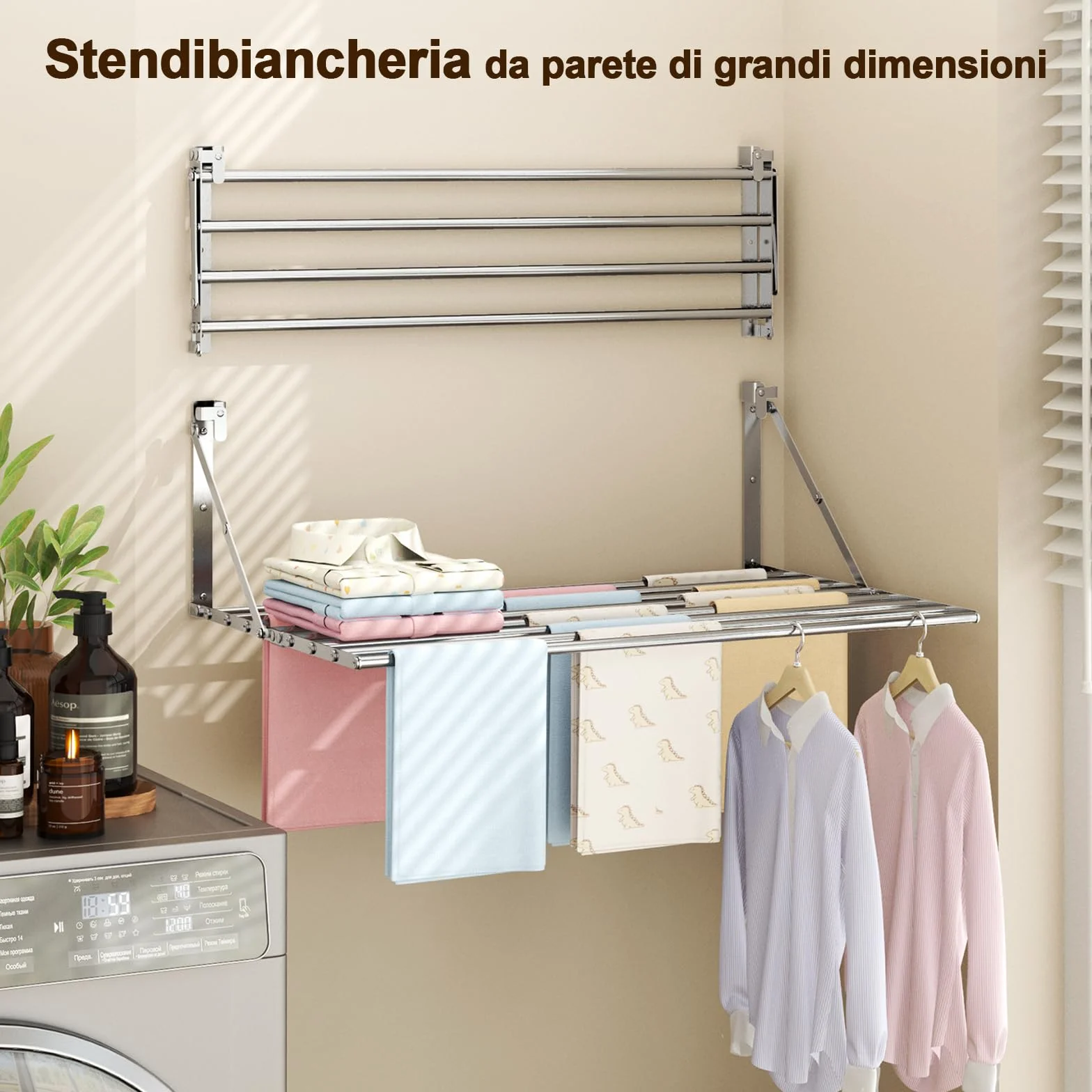 Innotic Stendibiancheria da parete 80 cm 8 barre pieghevole resistente alla ruggine per esterni argento