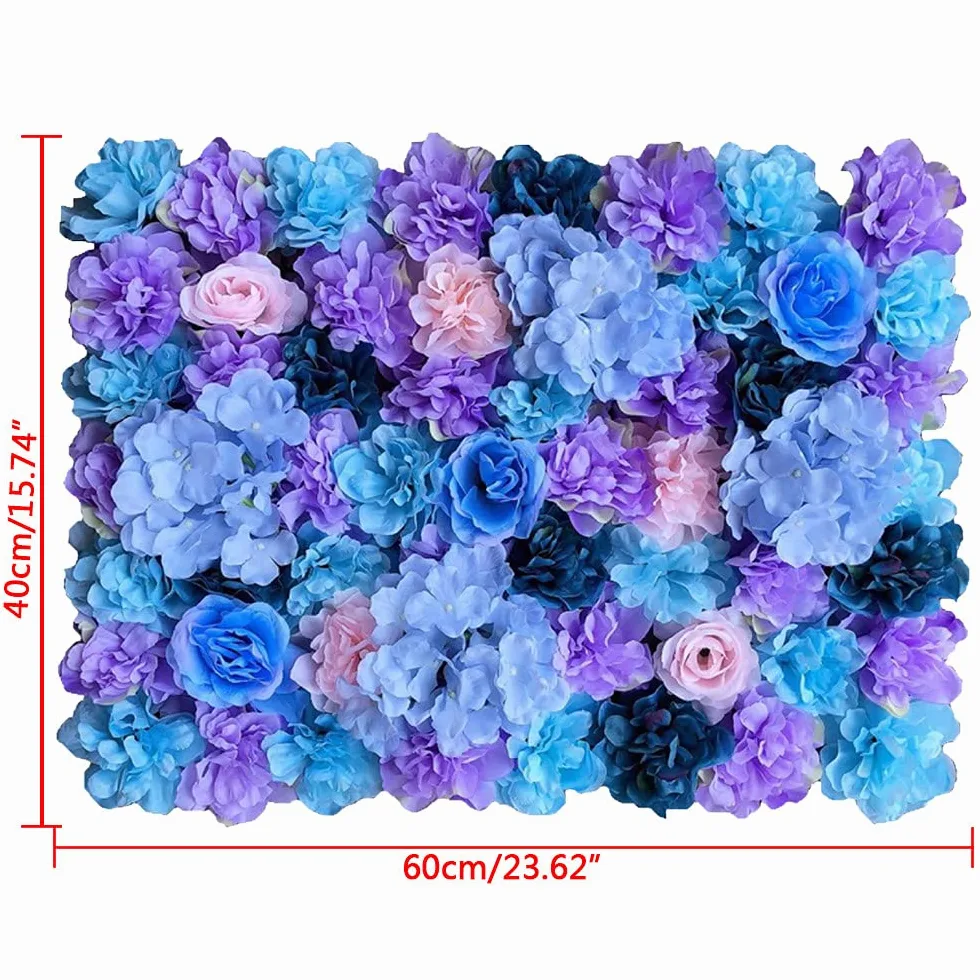 Parete di fiori artificiali per giardino, matrimonio, decorazione viola, 60 x 40 cm