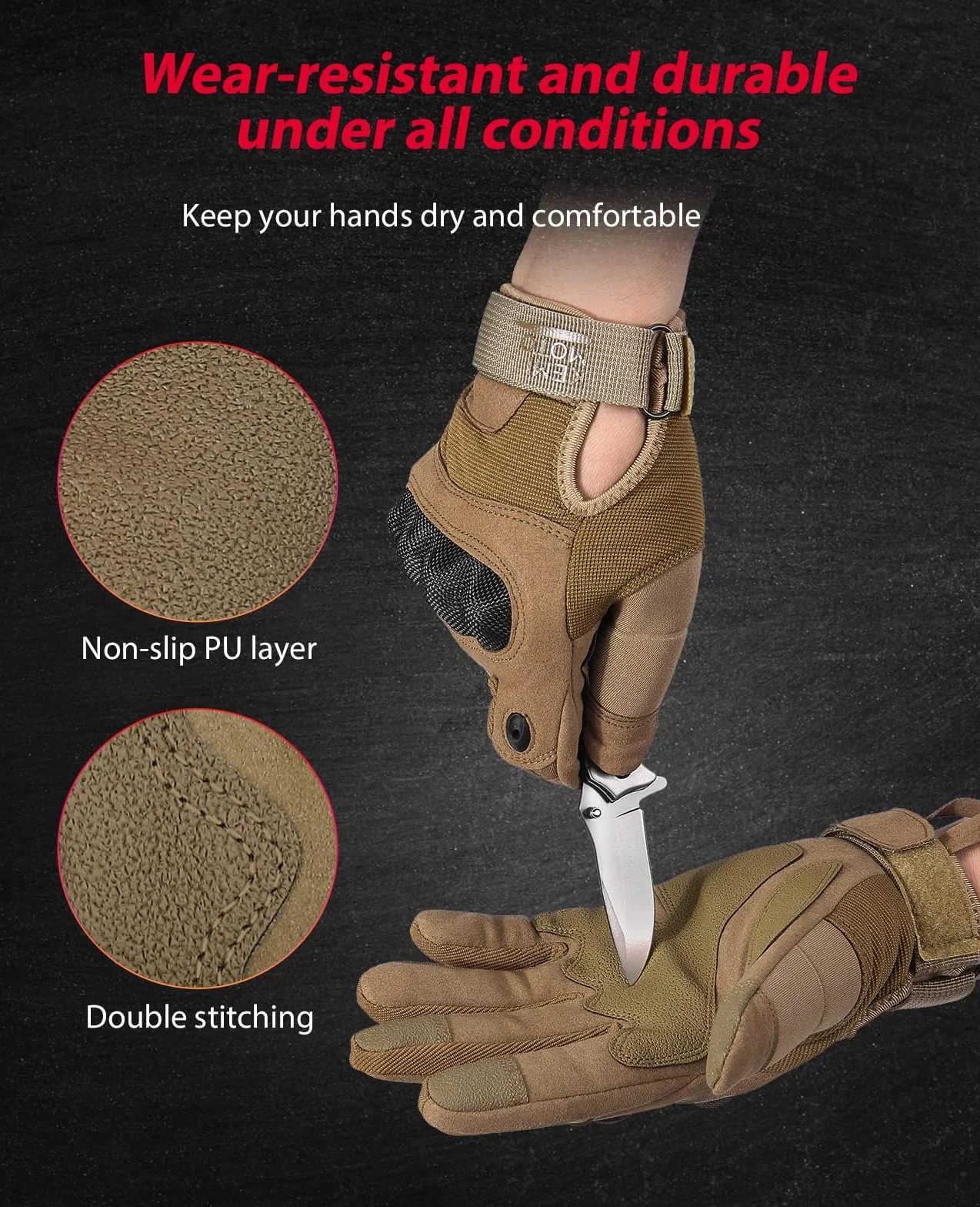 KEMIMOTO Guanti tattici, guanti da moto, guanti militari, con protezione per caviglia in fibra di carbonio e touchscreen, traspiranti, dita intere, per bushcraft, moto, caccia e sicurezza