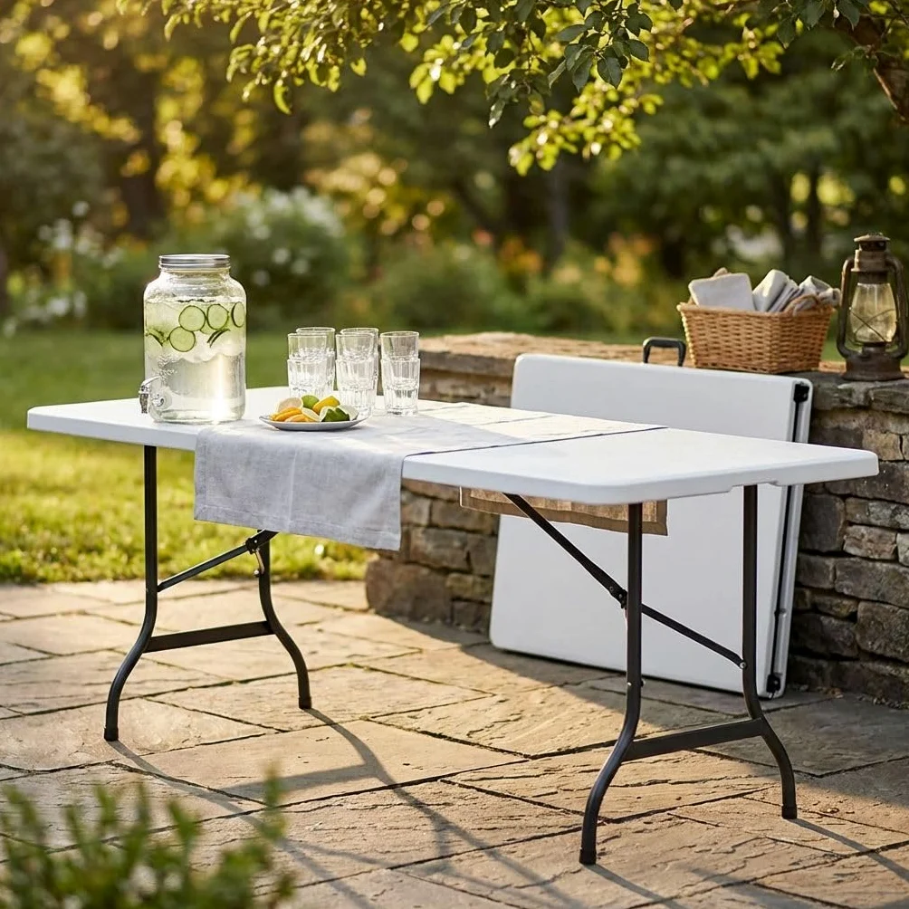 MilaniHome.it - Tavolo Catering Rettangolare in Metallo E ABS Bianco 240x76 con Gambe Pieghevoli in ABS per Ristorante Matrimoniodi coloreBianco