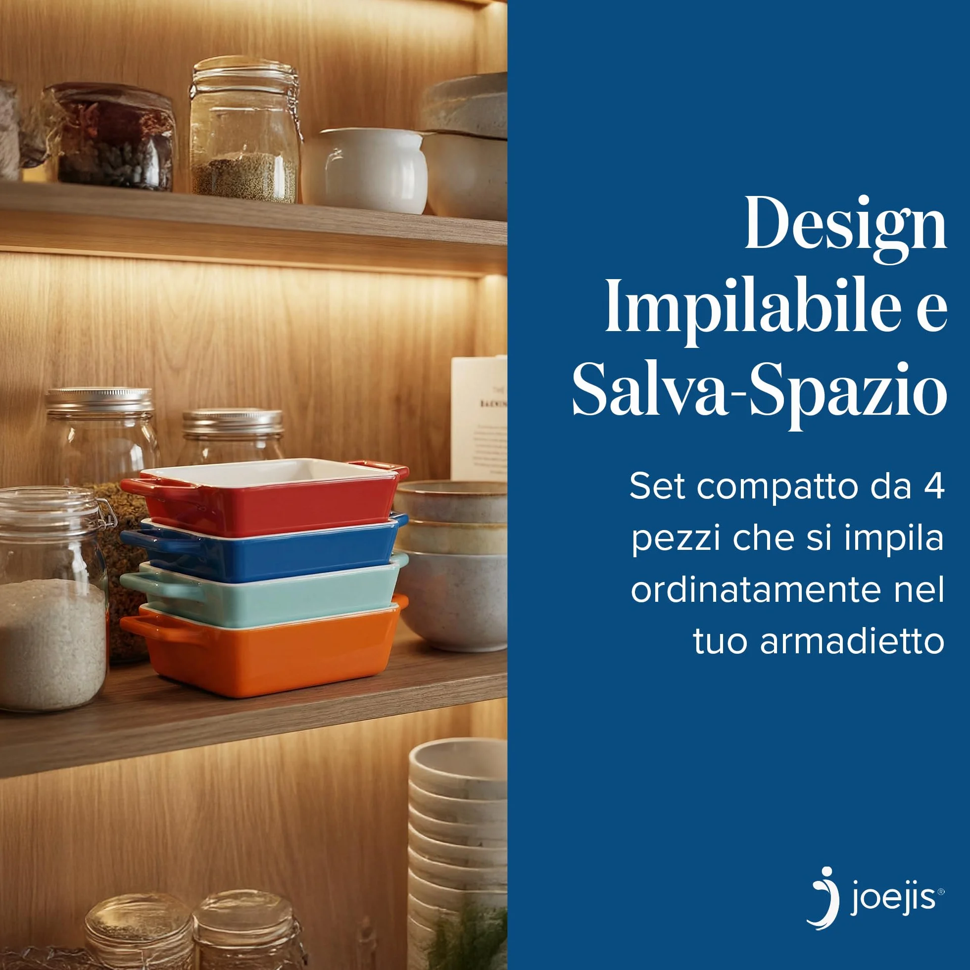 Joeji’s Kitchen Set 4 Pirofila da Forno in Ceramica – Cocotte Monoporzione da Forno Rettangolare per Lasagne, Pasta e Dolci – Teglia Ceramica da Forno Versatile (325 ml)
