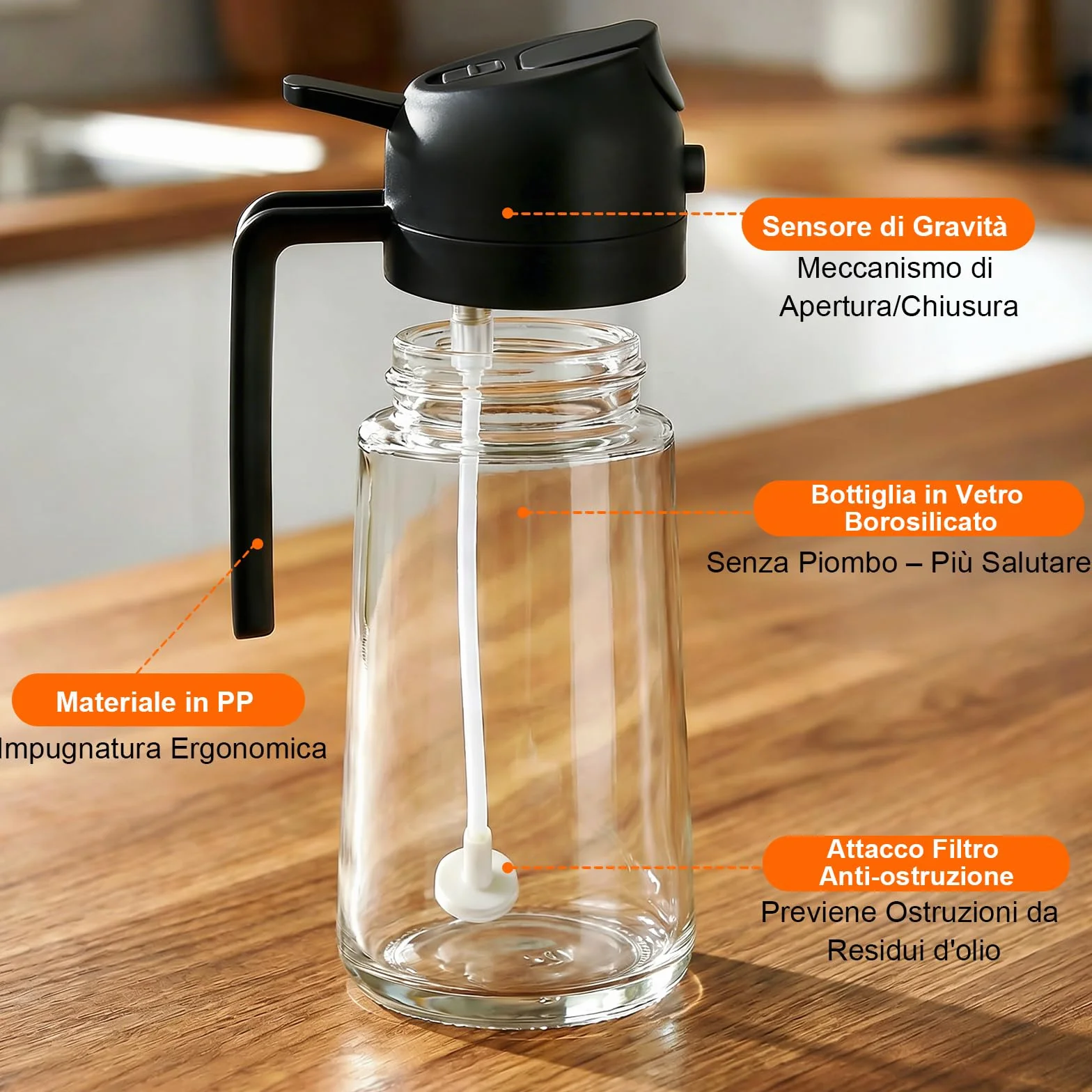 Spruzzatore per Olio 2 in 1 470ml per Friggitrice ad Aria Calda, Erogatore da Cucina Nero