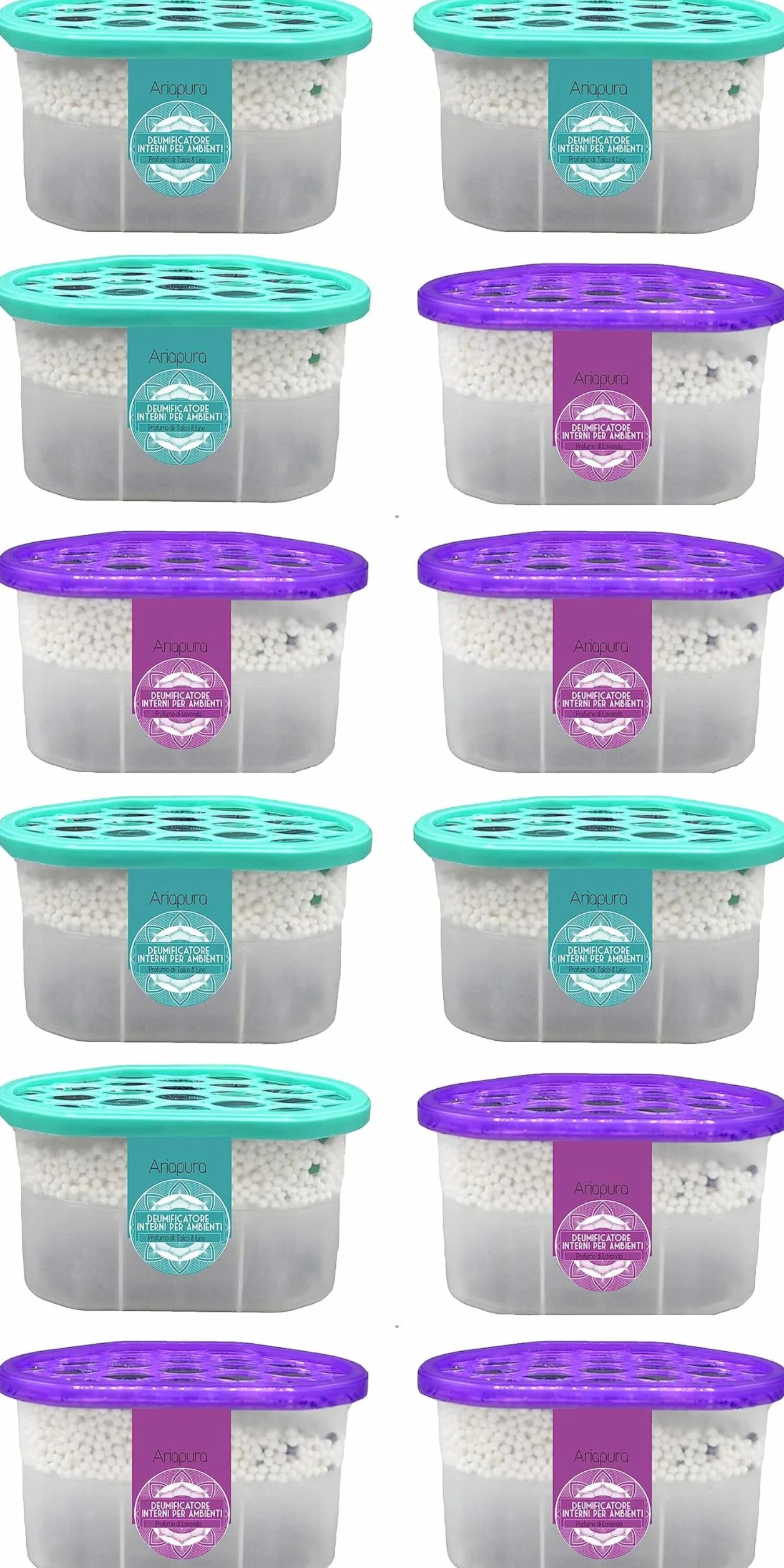 Deumidificatore casa muffa, assorbi umidità per ambienti con Cristalli Idrofili da 500ml (12 PACK) con Aromaterapia 2023, Ariapura