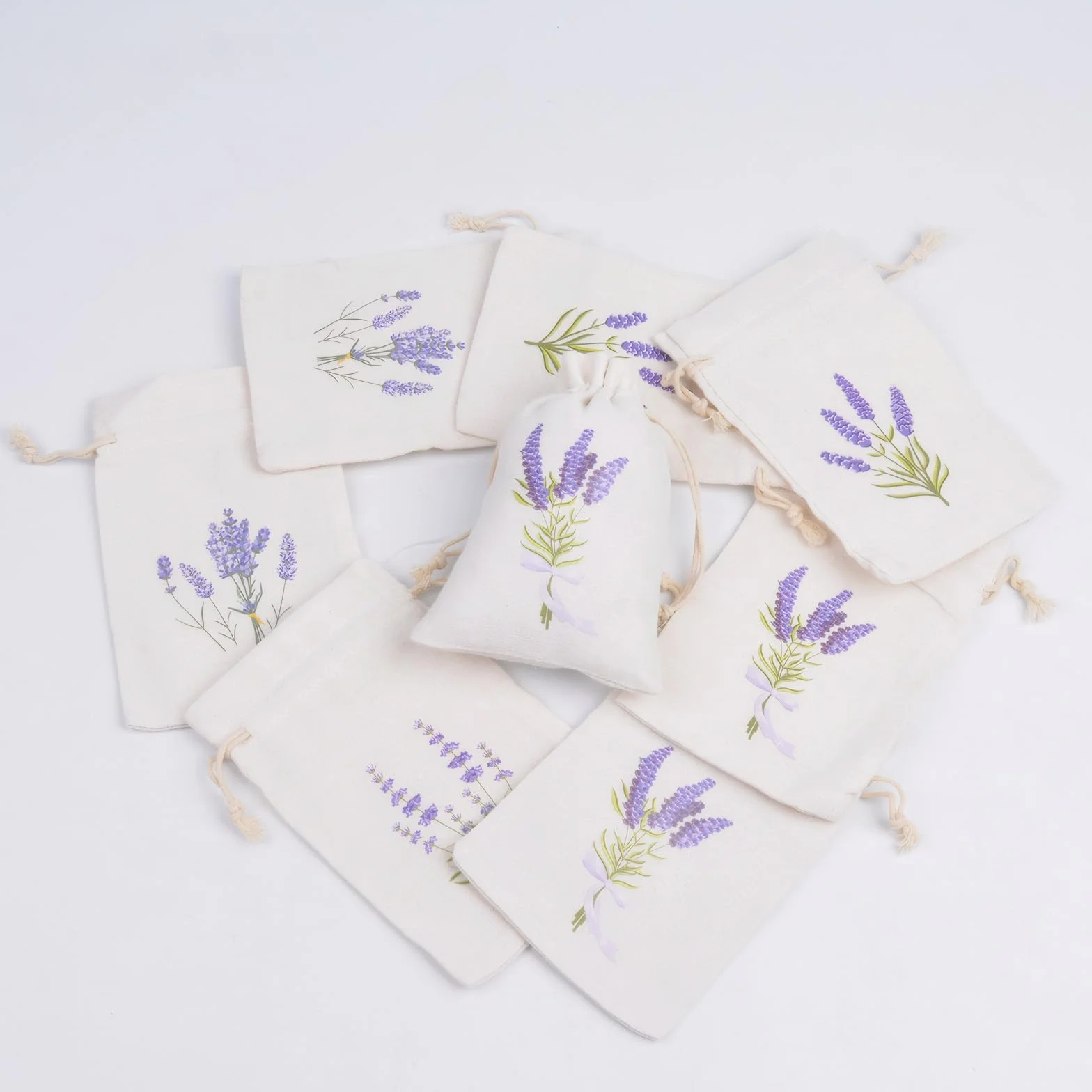 Ziyonix 16 Sacchetti di Lavanda Vuoti con Coulisse in Cotone e Lino, 15 x 10 cm, Bustine per Lavanda, Spezie ed Erbe Aromatiche