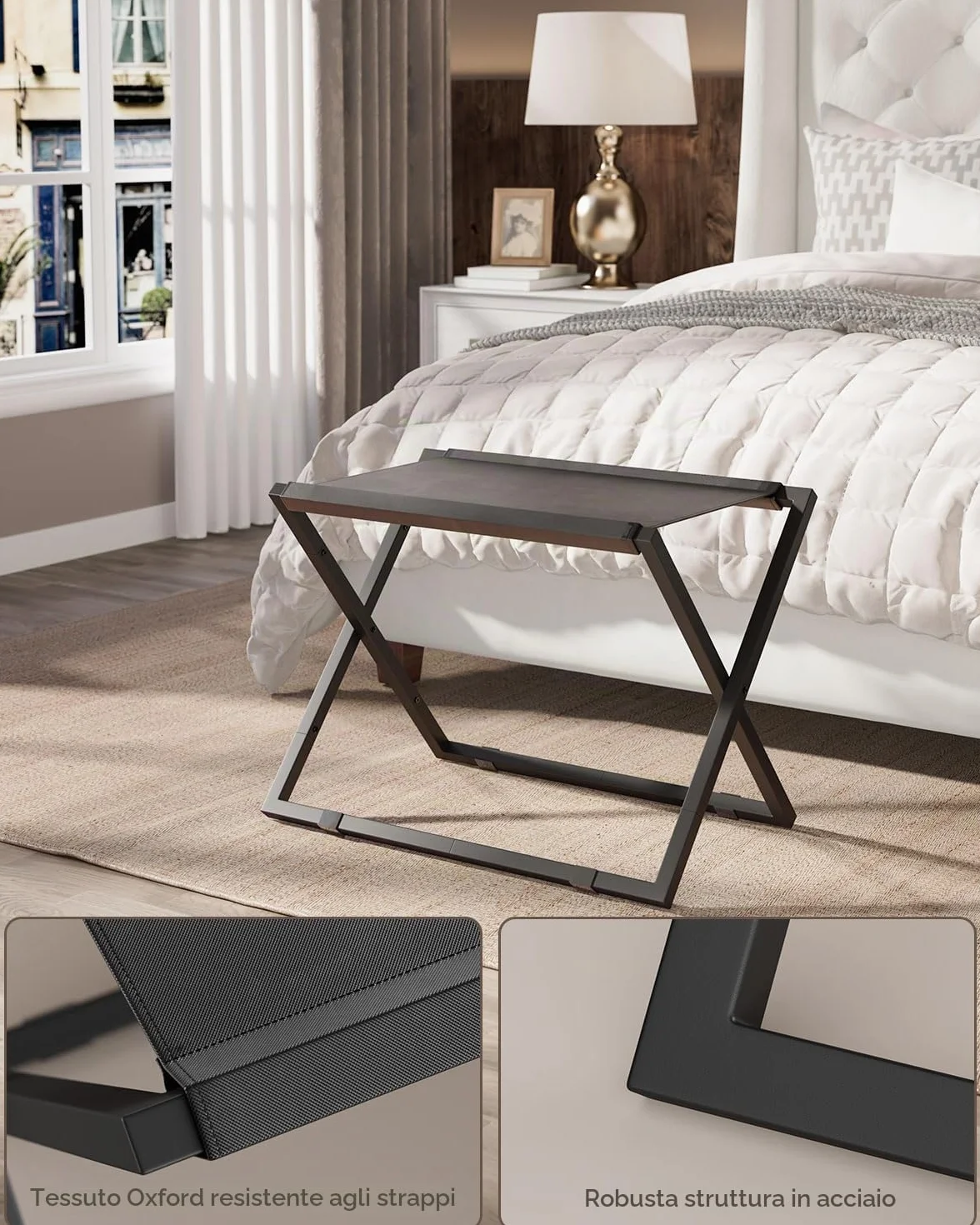 IBUYKE Luggage Rack Foldable Suitcase Stand Metal Holder Black