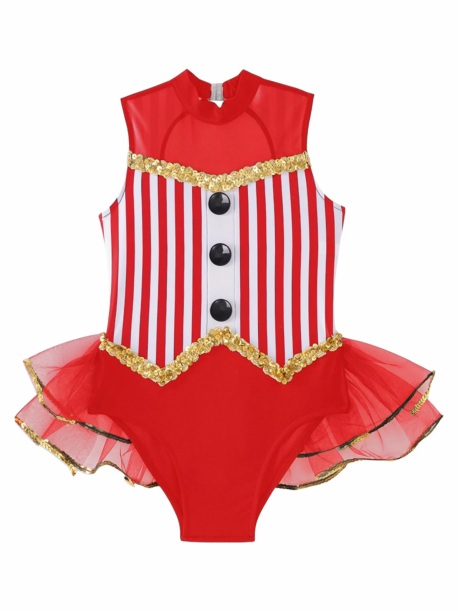 Bambina Senza Maniche Tuta Da Ginnastica A Strisce Costume Da Danza Body Con Gonna Tutu Circo Clown Cosplay Abiti Per Feste