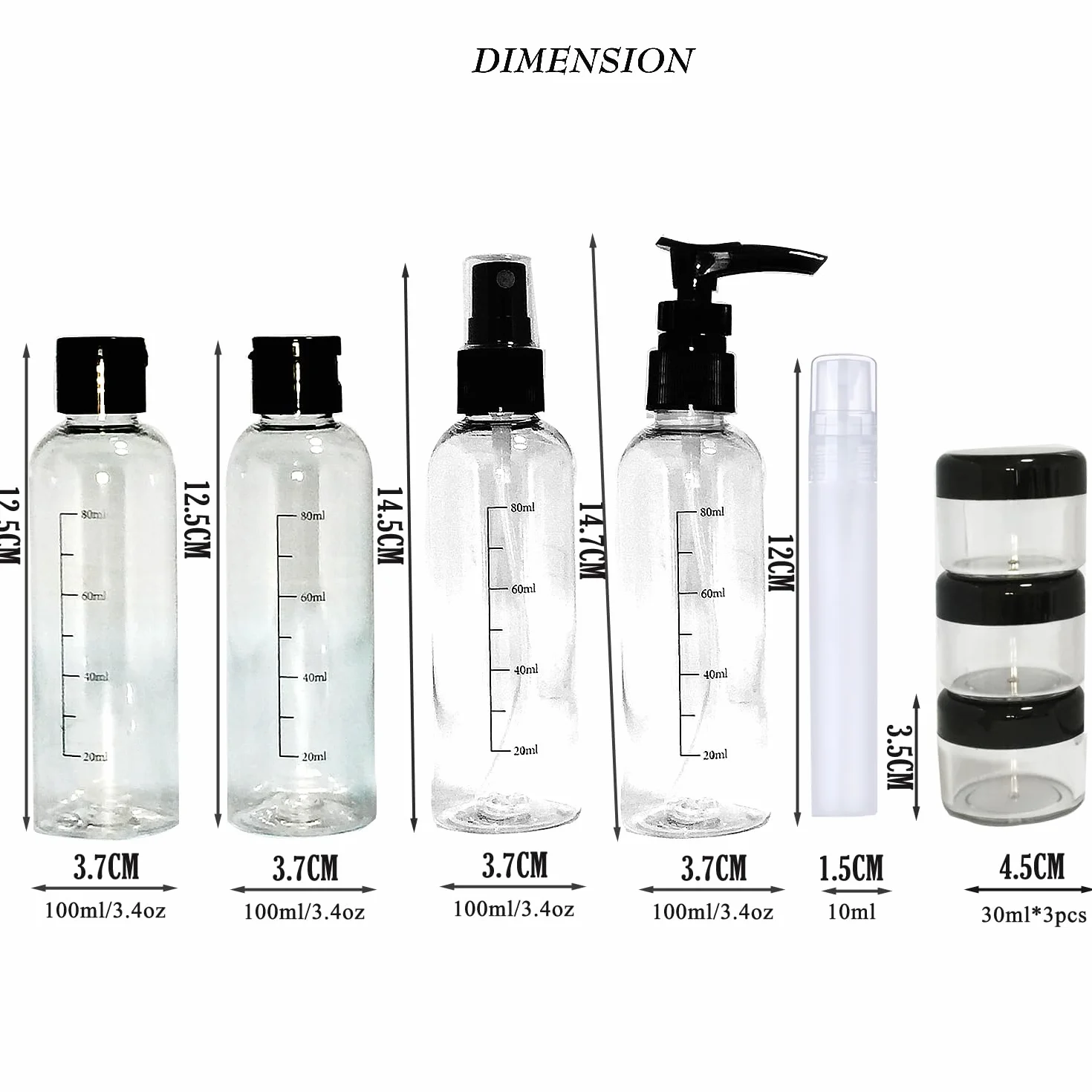 Borsa da Toilette Trasparente Beauty Case Viaggio 8 PCS Contenitori Liquidi Cosmetici 100ml flaconi aereo