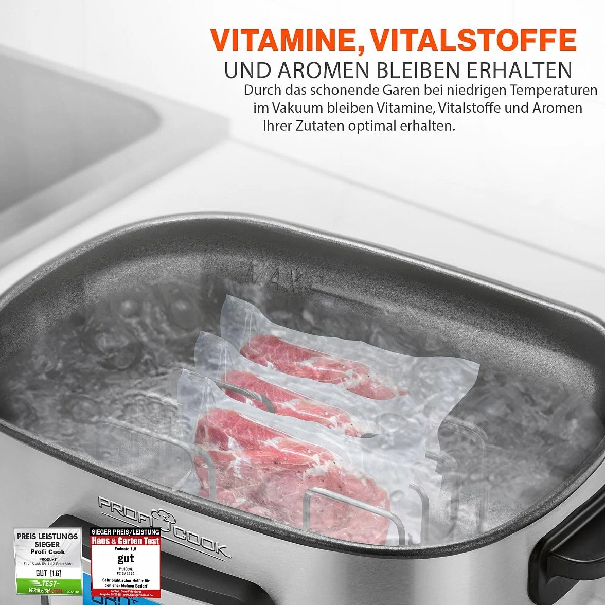 ProfiCook PC-SV 1112 Sous Vide 8,5L con timer 72 ore, slow cooker, yogurtiera, funzione keep warm