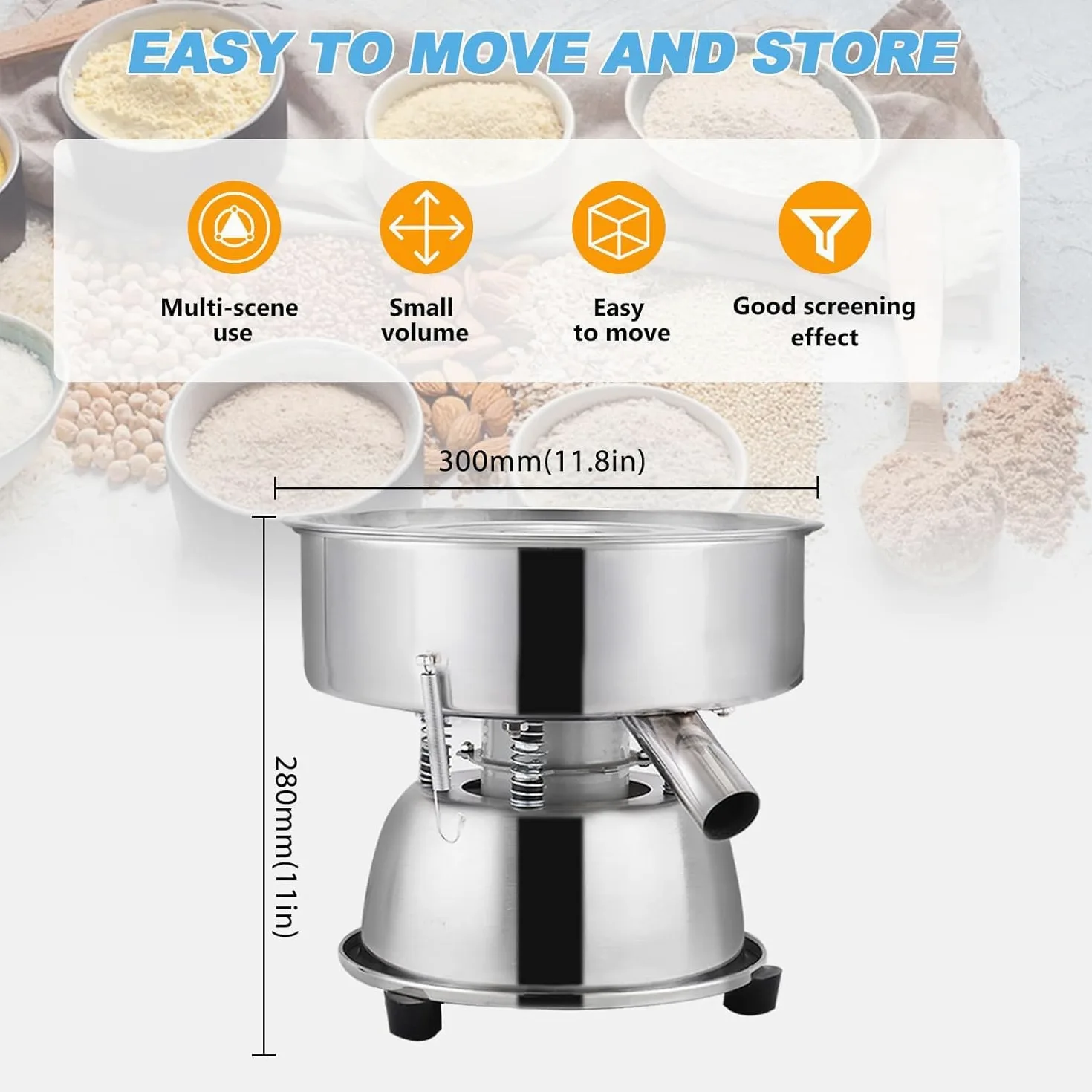 YUCHENGTECH Vaglio Setaccio Vibrante con 40 Mesh Setaccio Setaccio Farina Professionale Elettrico Setaccio Automatico per Setacciare Farina/Cacao in Polvere1150 RPM 50W
