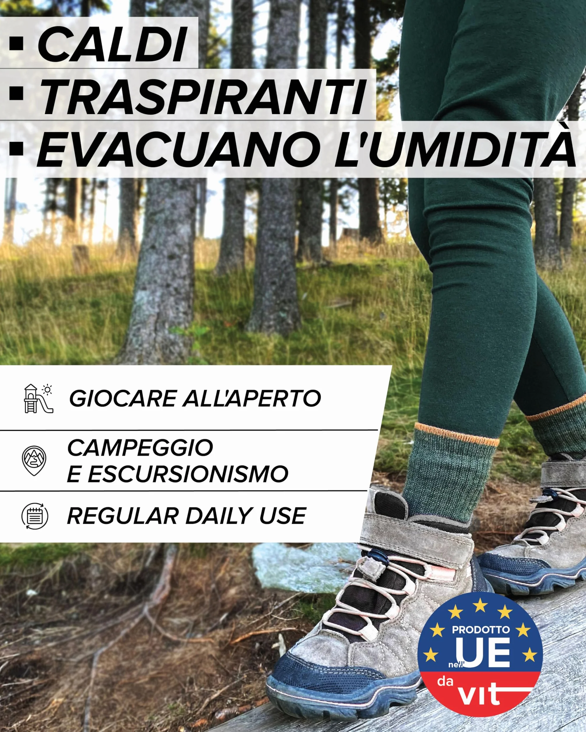 vitsocks Calzini Trekking Inverno LANA MERINO Antivescica Ragazzi, Ammortizzati Morbidi