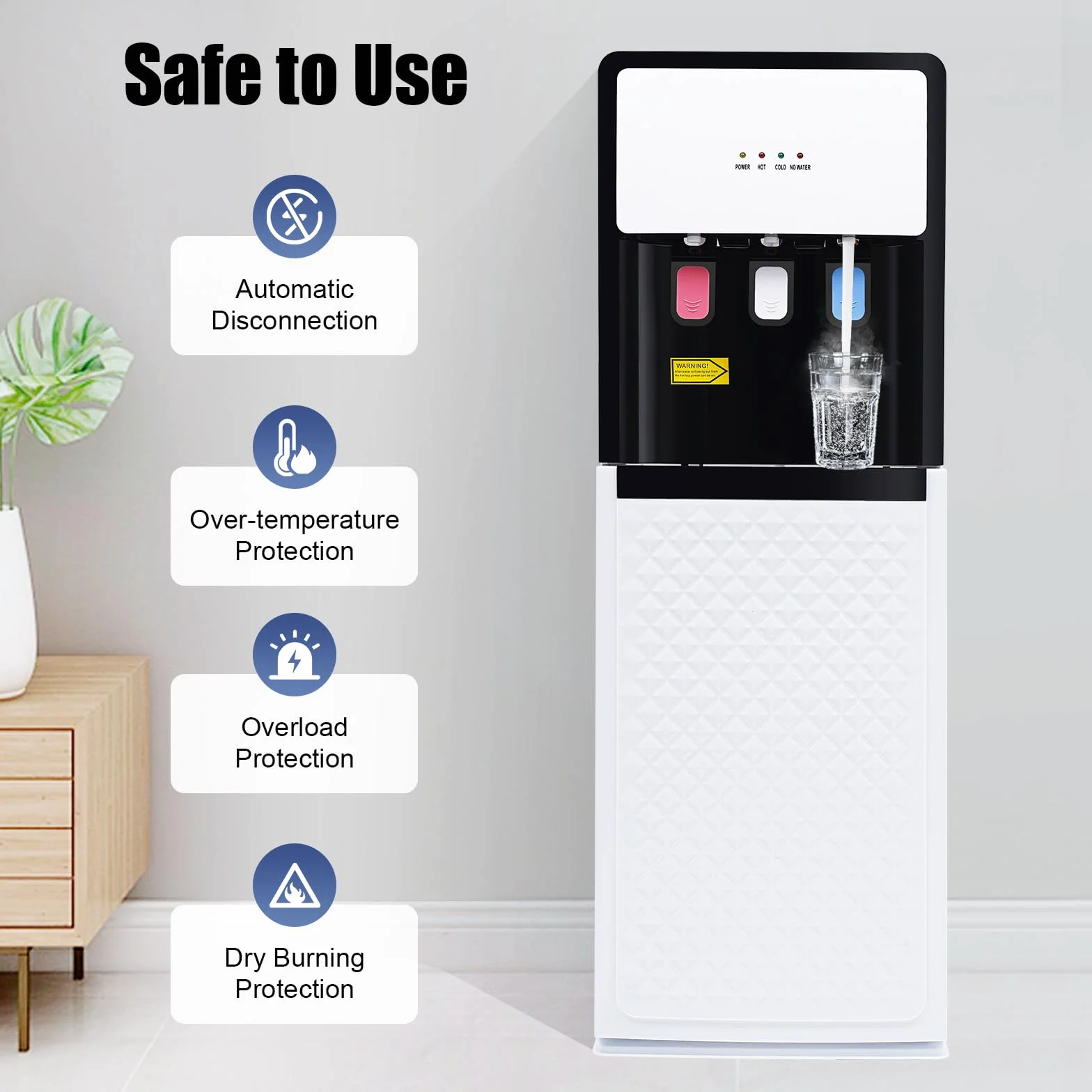 Dispenser d'acqua da banco 550 W 3-in-1 acqua fredda calda tiepida con protezione anti-funzionamento a secco riempimento dal basso