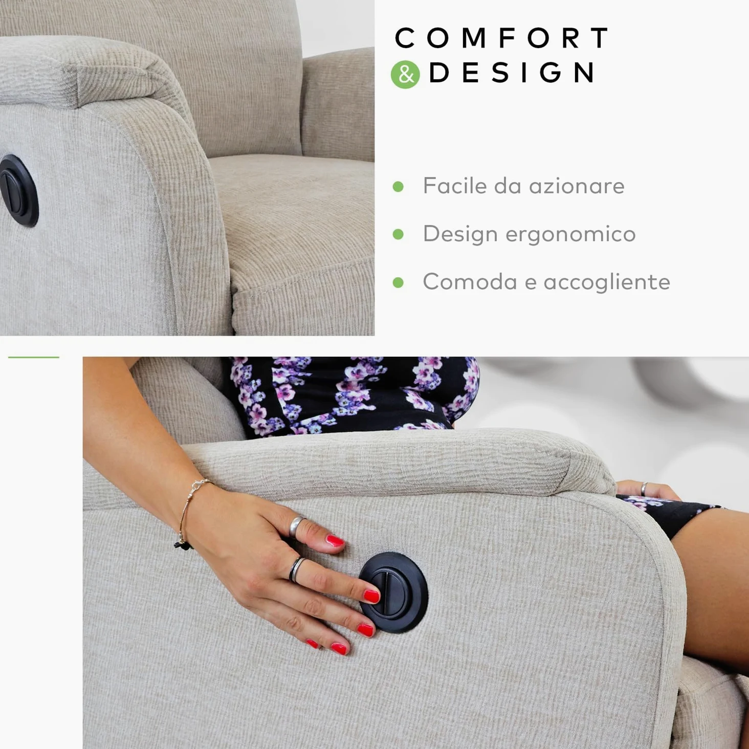 EVERGREENWEB - Poltrona Relax Reclinabile Elettrica con Comodo Pulsante Integrato nel Bracciolo, Schienale Regolabile e Triplo Cuscino in Tessuto Beige, 2in1 Poltrona Letto con Seduta Ergonomica