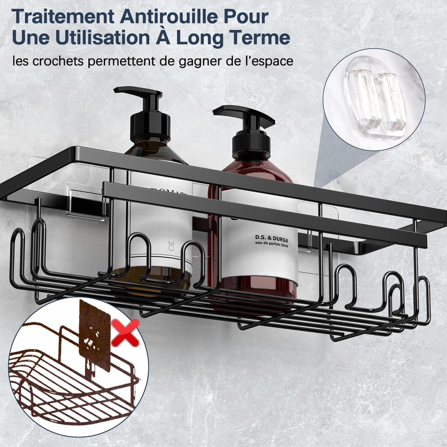 Mensola Doccia Senza Foratura 3 PCS con Porta Sapone Ganci Antiruggine Accessorio Bagno Nero