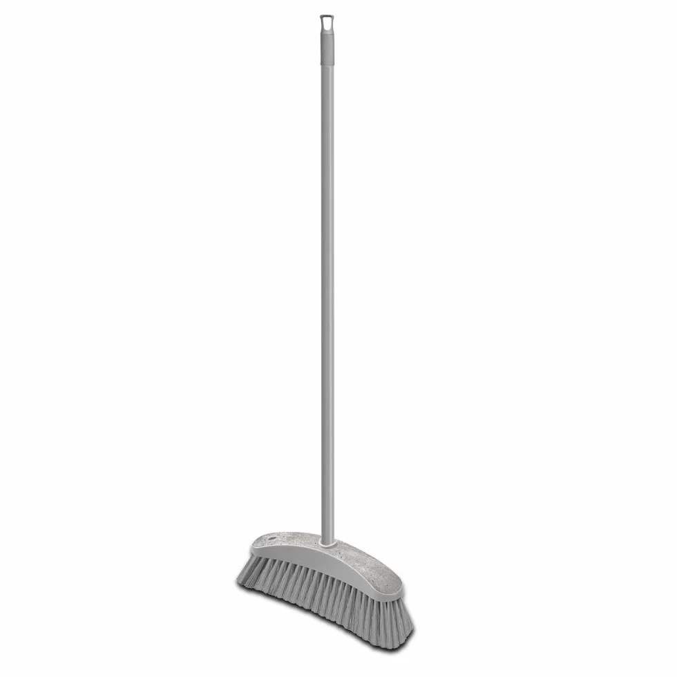 YORK Scopa Manico Lungo 120 cm Setole Fitte Plastica Riciclata e Trucioli Legno Spazzolone Ergonomico per Interni 31 cm