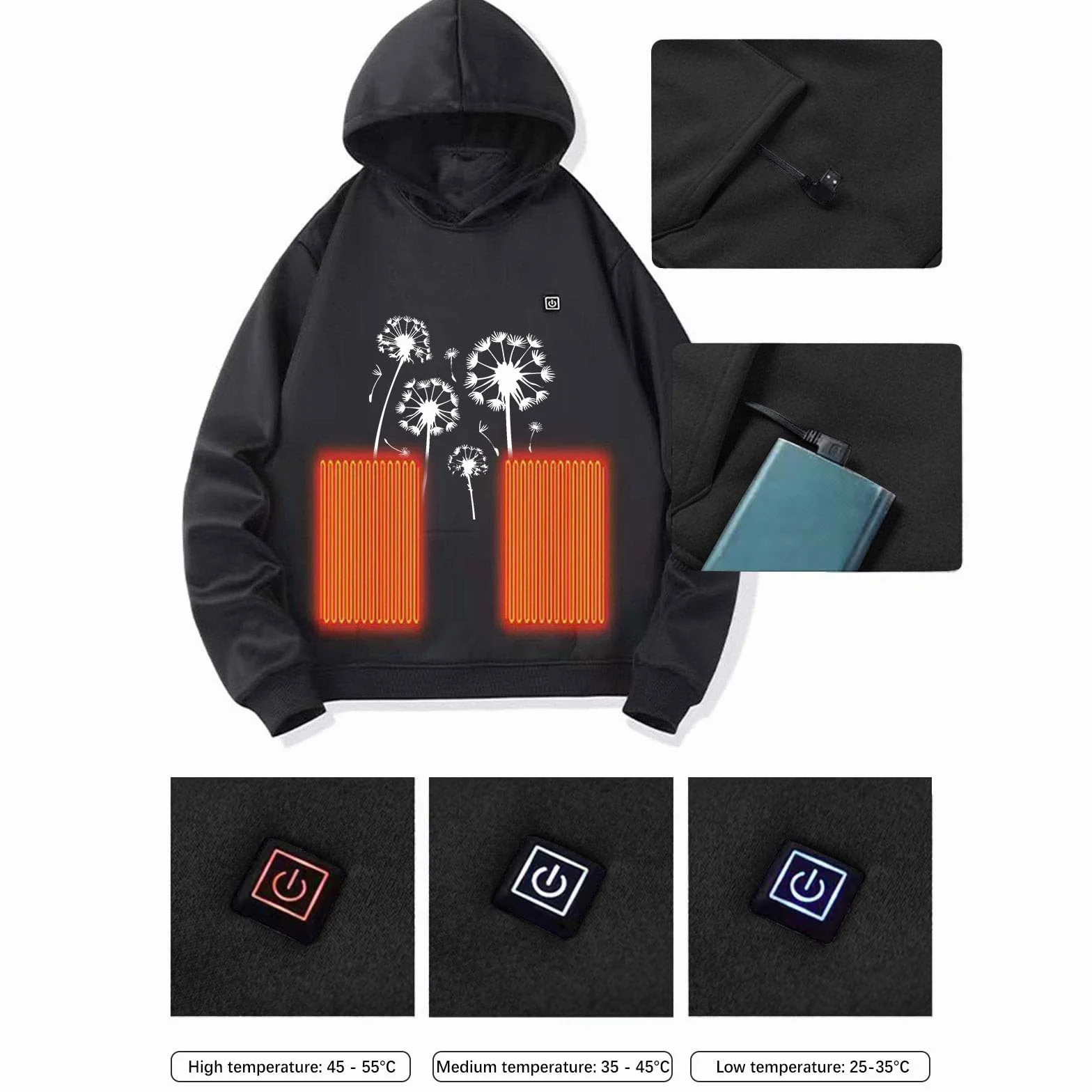 Giacca Riscaldato per Bambino Piumino Riscaldato Elettrico USB Gilet con 3 Livelli Temperatura Giacca con Cappuccio Cappotto Ragazzi Ragazza Giacche Caldo Invernale Giubbotto da All'aperto